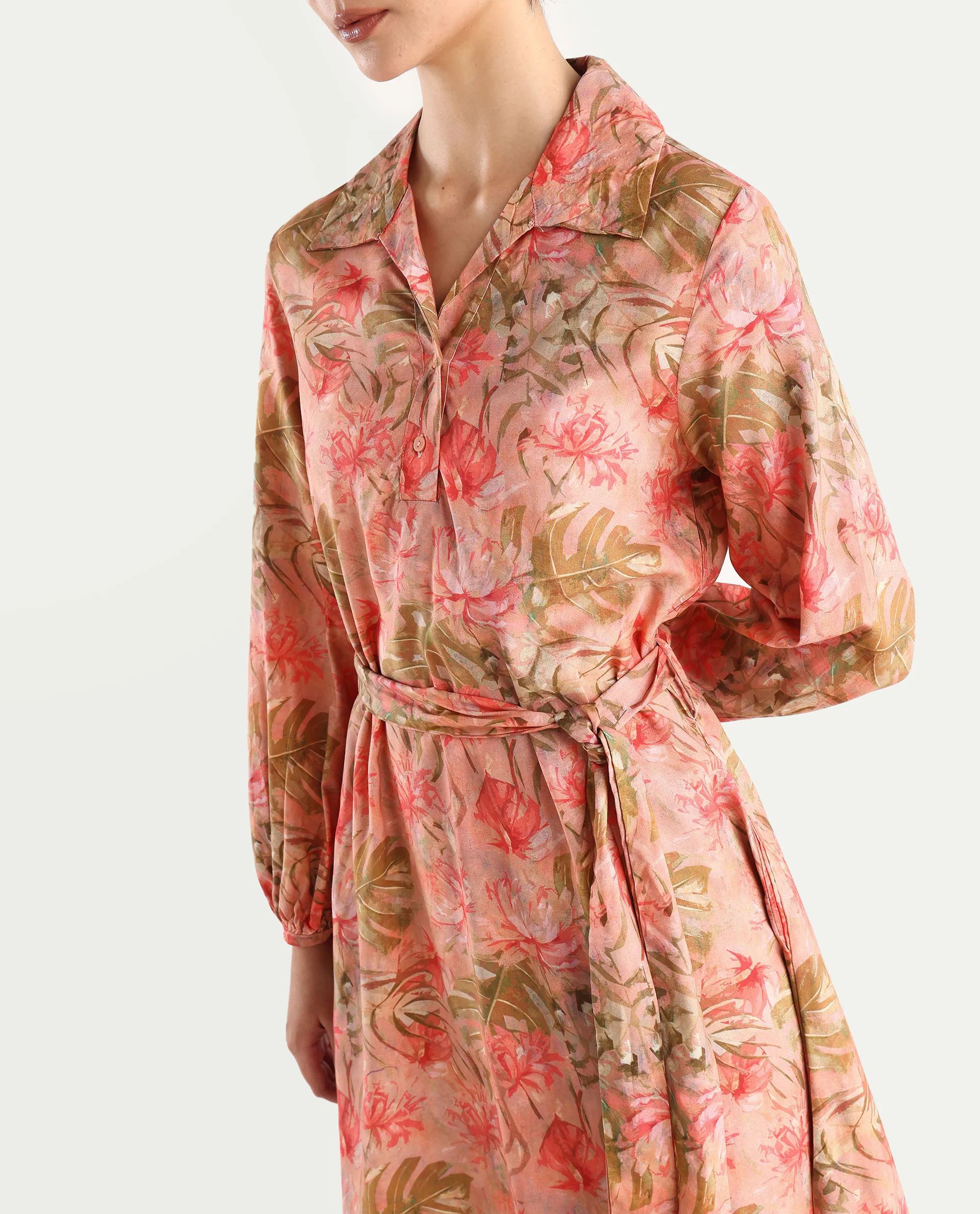 Rareism Women's Youat Multi Viscose Spread Collar Floral Print Bishop Sleeve Mini Fit And Flare Dress - Image 4