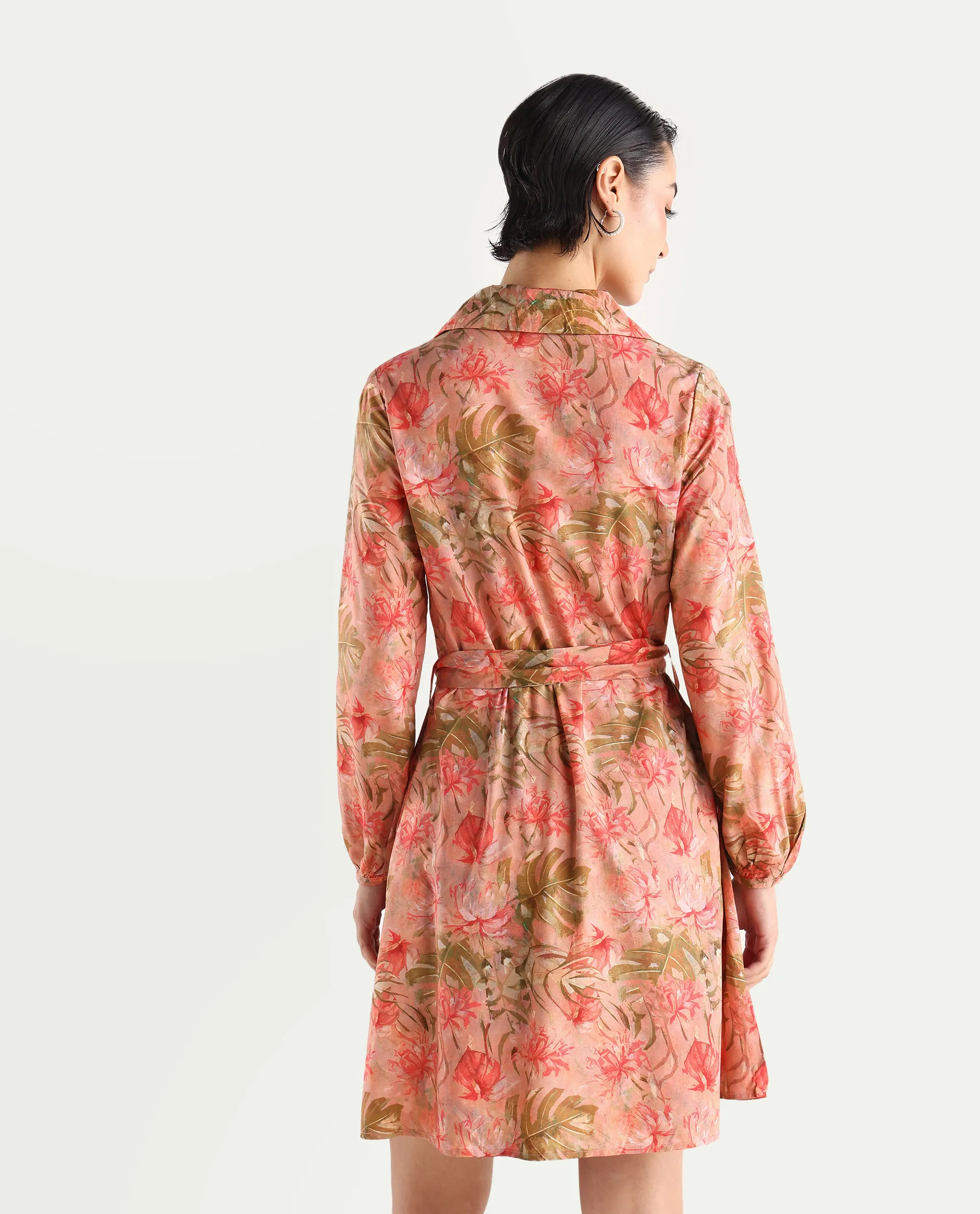 Rareism Women's Youat Multi Viscose Spread Collar Floral Print Bishop Sleeve Mini Fit And Flare Dress - Image 7
