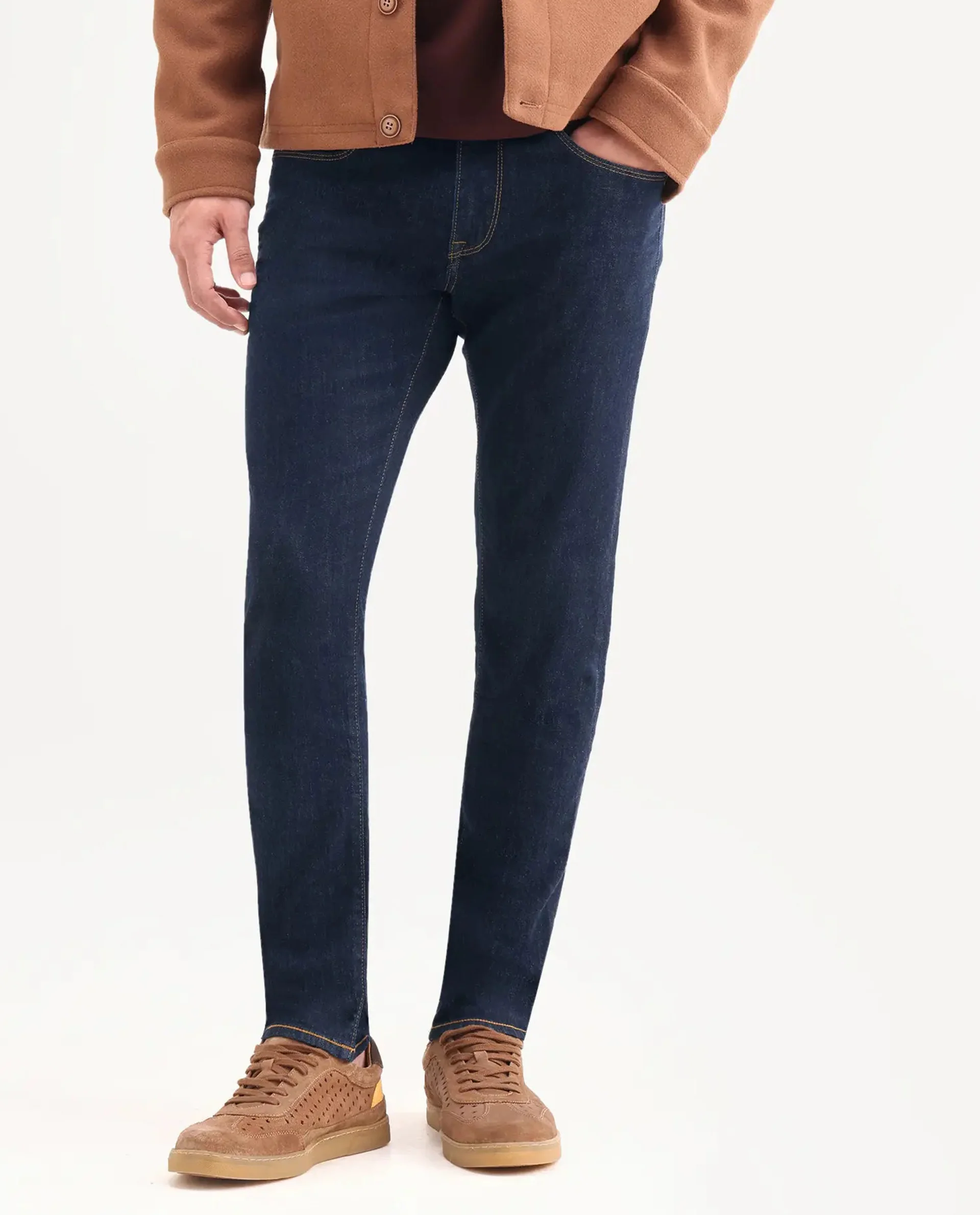 Rare Rabbit Men's Yukto H Dark Navy Cotton Blend Fabric Shank And Zipper Hawk Slim Plain Jeans - Image 8