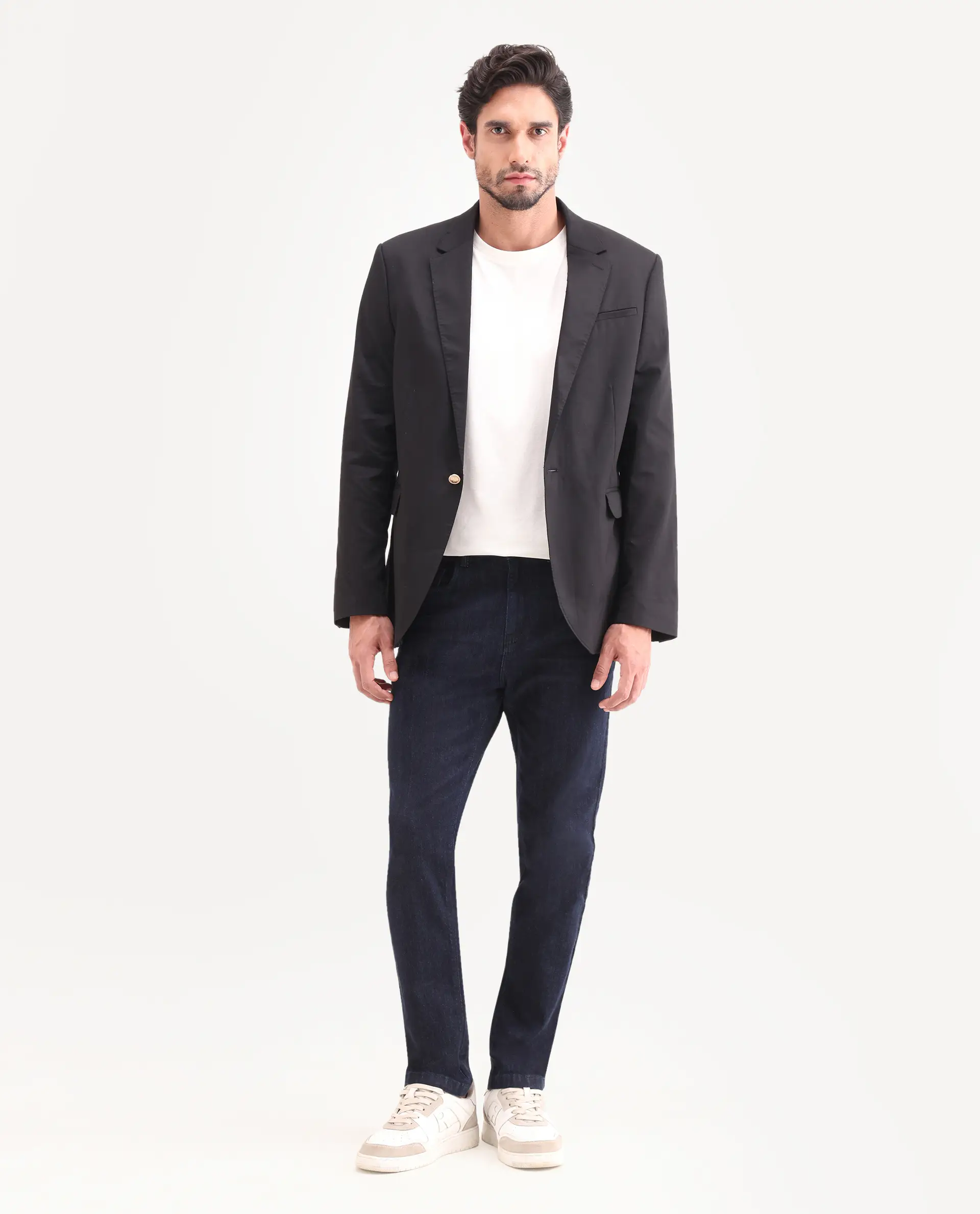 Rare Rabbit Men's Yukto K Dark Navy Cotton Blend Fabric Shank And Zipper Kurt Carrot Plain Jeans - Image 4