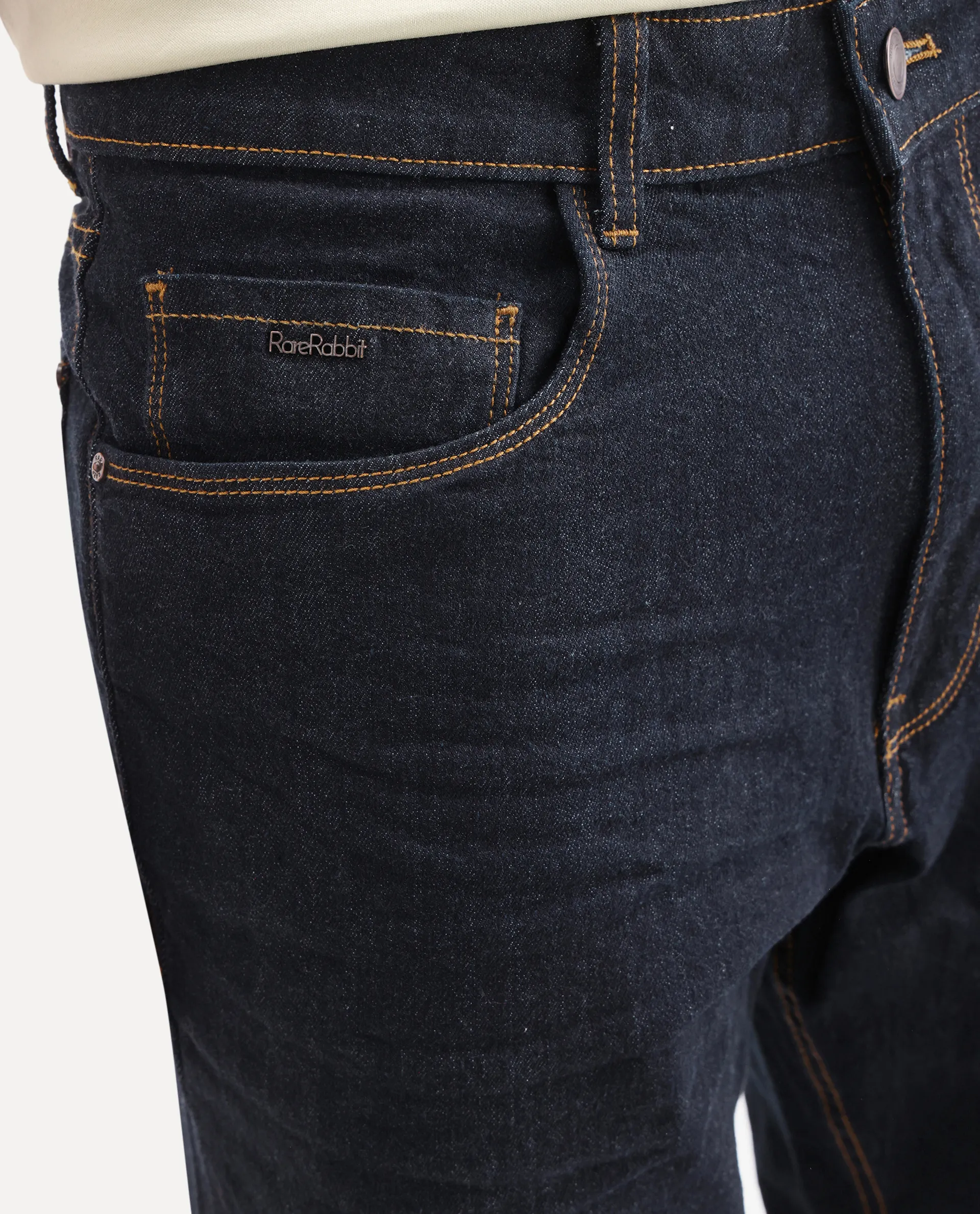 Rare Rabbit Men's Yukto M Dark Navy Cotton Blend Fabric Shank And Zipper Morris Regular Plain Jeans - Image 3