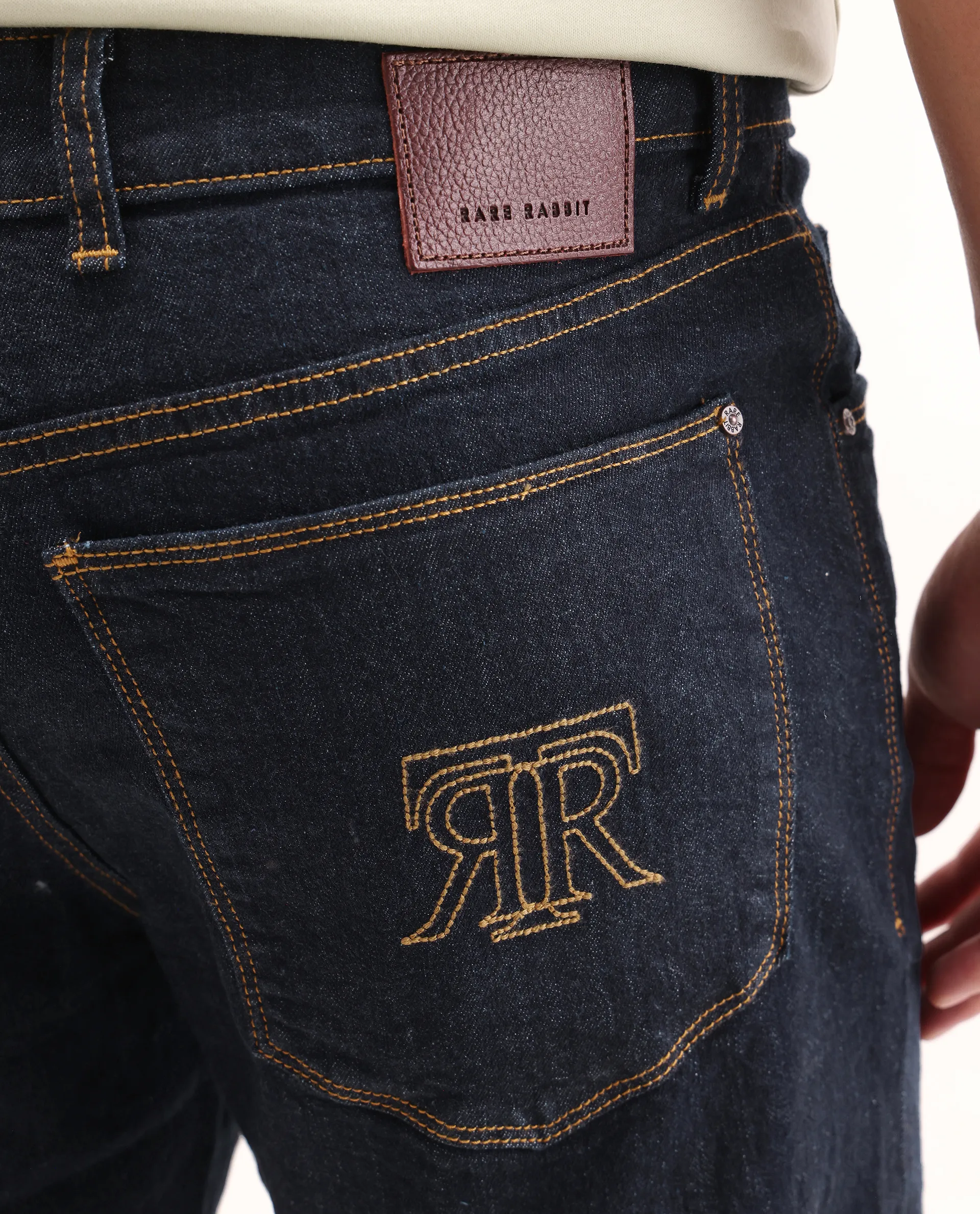 Rare Rabbit Men's Yukto M Dark Navy Cotton Blend Fabric Shank And Zipper Morris Regular Plain Jeans - Image 7