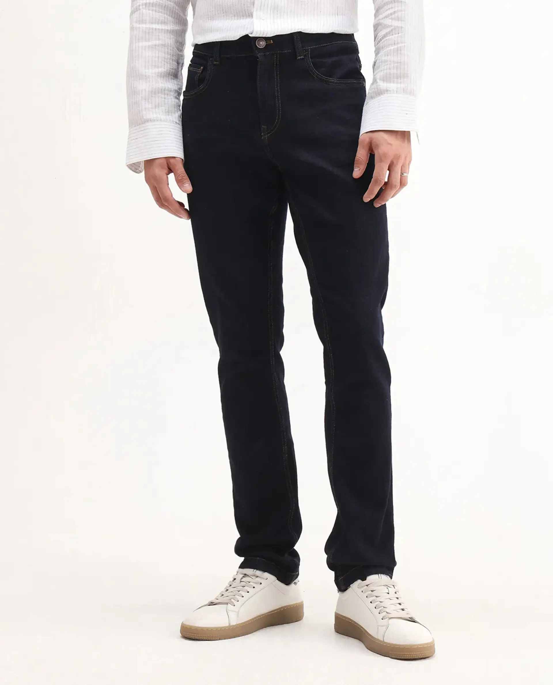 Rare Rabbit Men's Yukto Navy Cotton Plain Hawk Slim Fit Jeans - Image 10