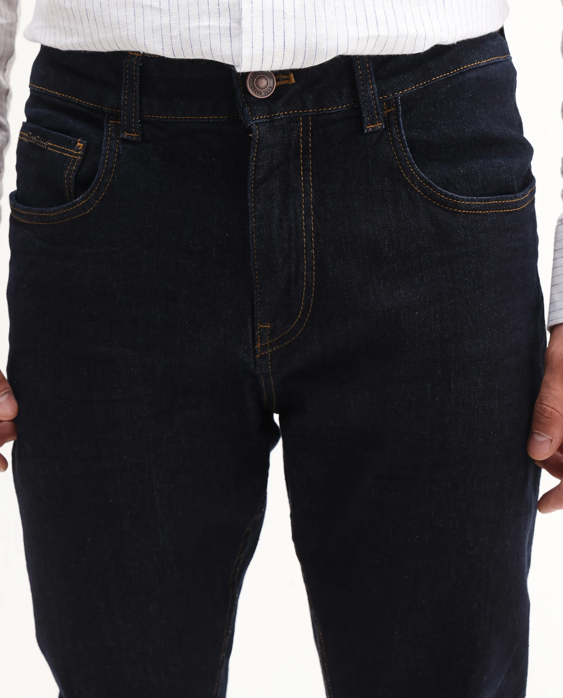 Rare Rabbit Men's Yukto Navy Cotton Plain Hawk Slim Fit Jeans - Image 3