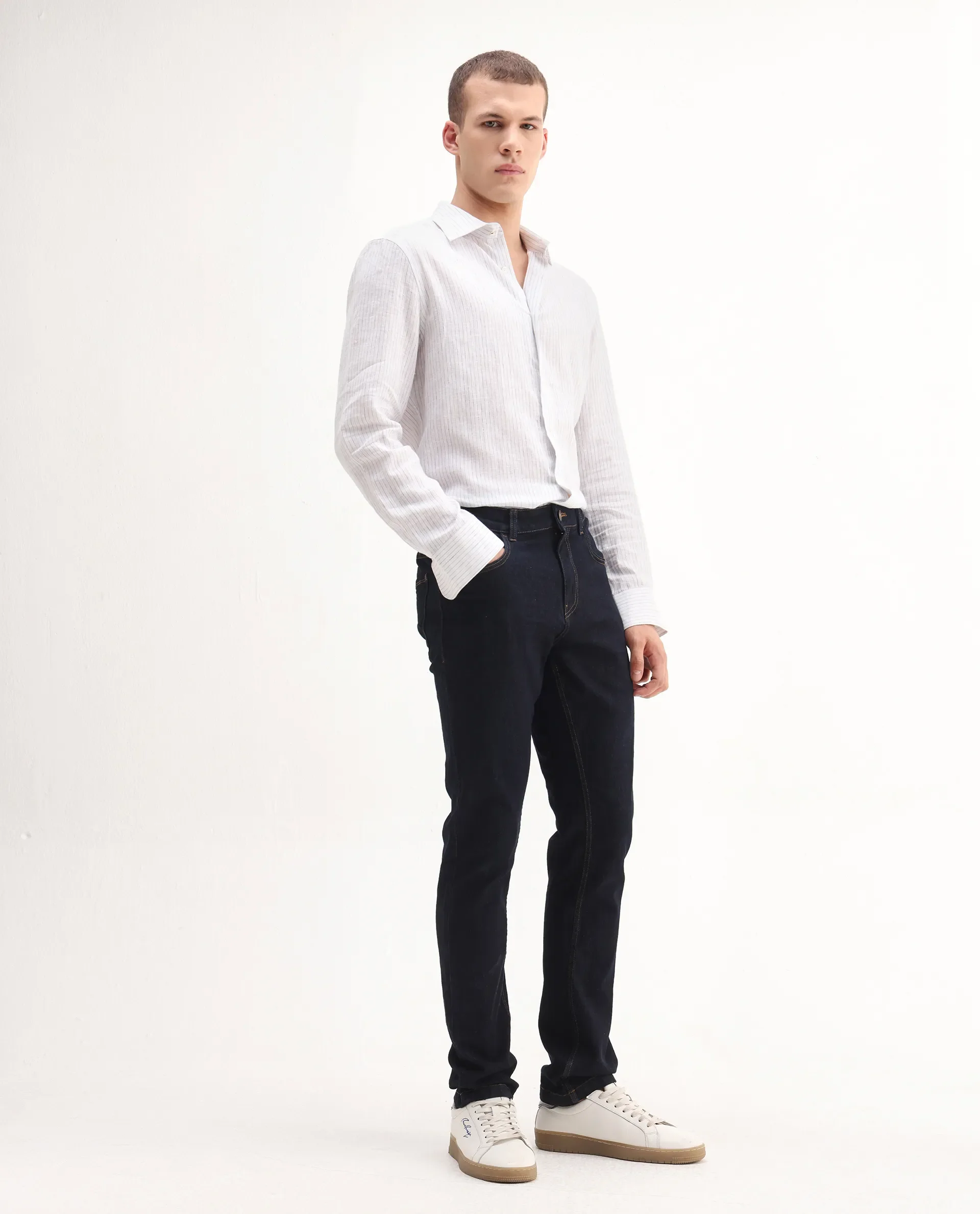 Rare Rabbit Men's Yukto Navy Cotton Plain Hawk Slim Fit Jeans - Image 4