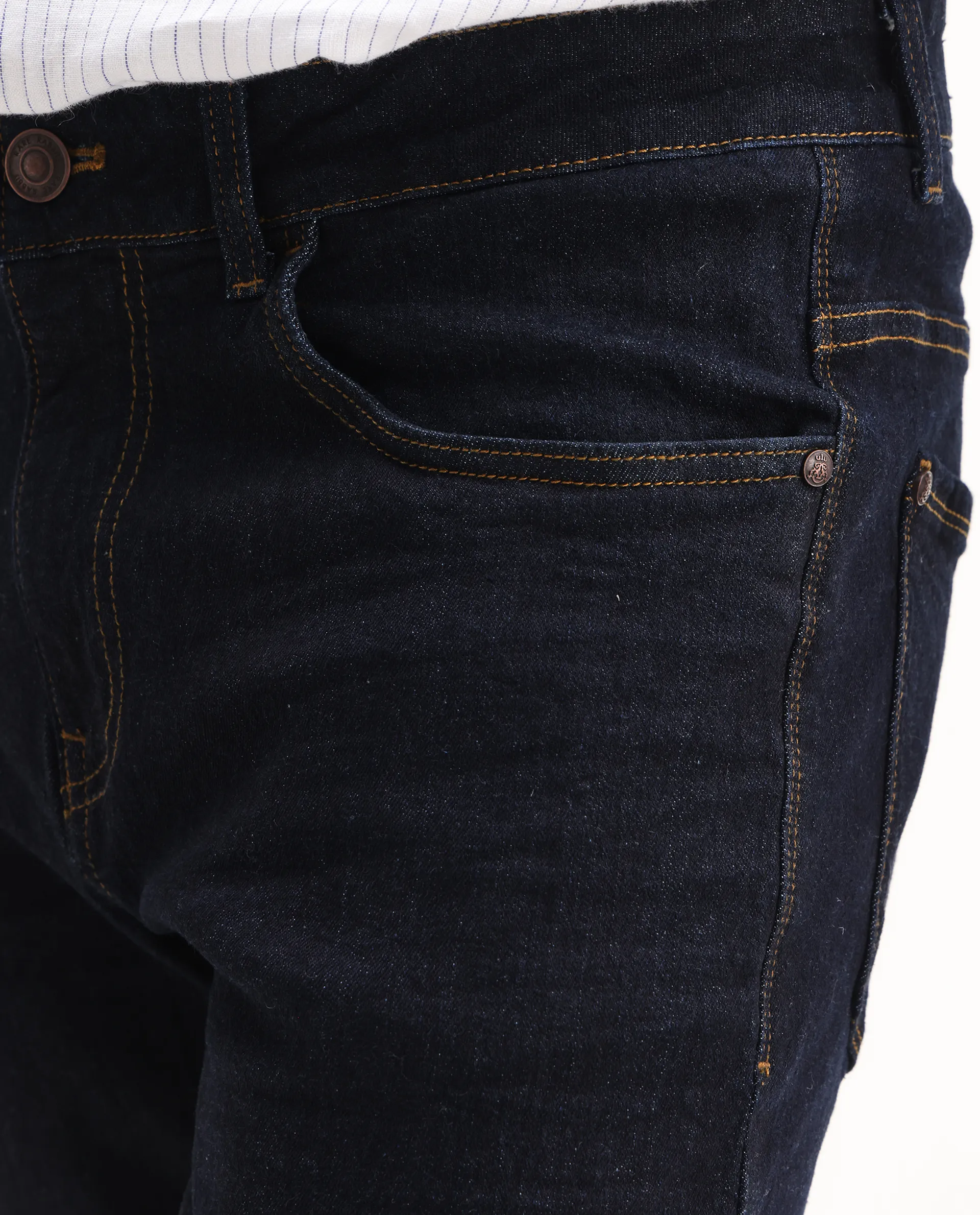 Rare Rabbit Men's Yukto Navy Cotton Plain Hawk Slim Fit Jeans - Image 5