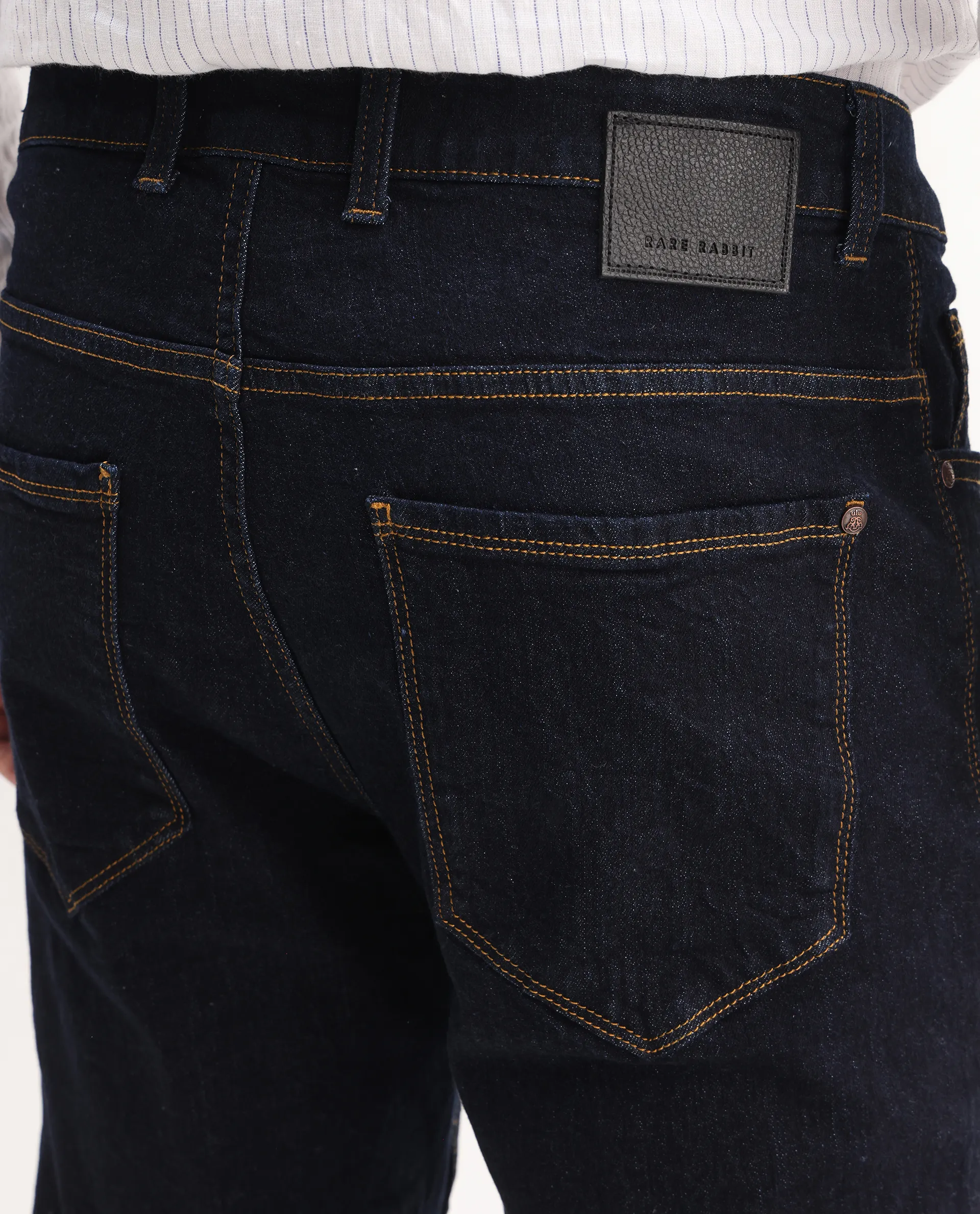 Rare Rabbit Men's Yukto Navy Cotton Plain Hawk Slim Fit Jeans - Image 6