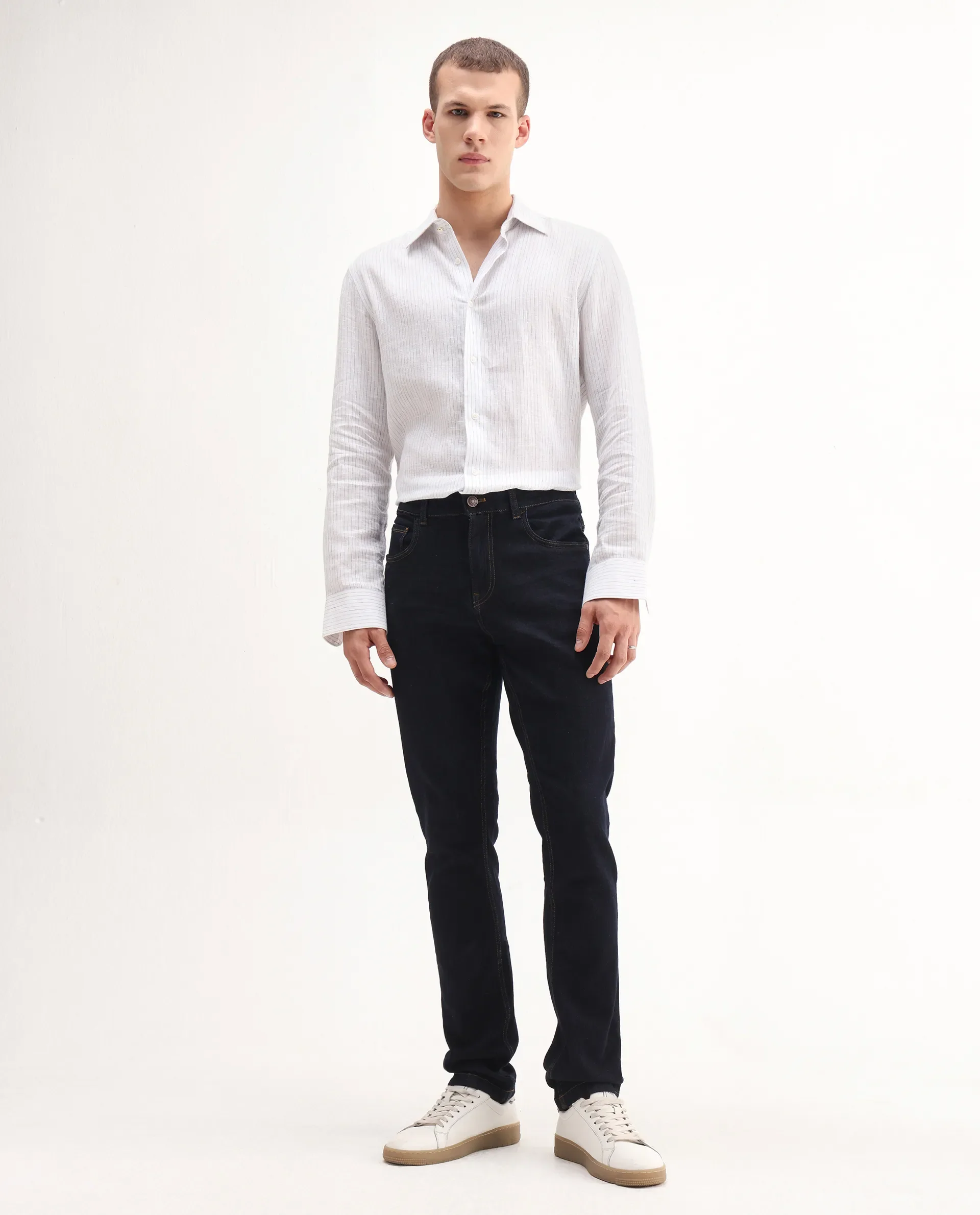 Rare Rabbit Men's Yukto Navy Cotton Plain Hawk Slim Fit Jeans - Image 7