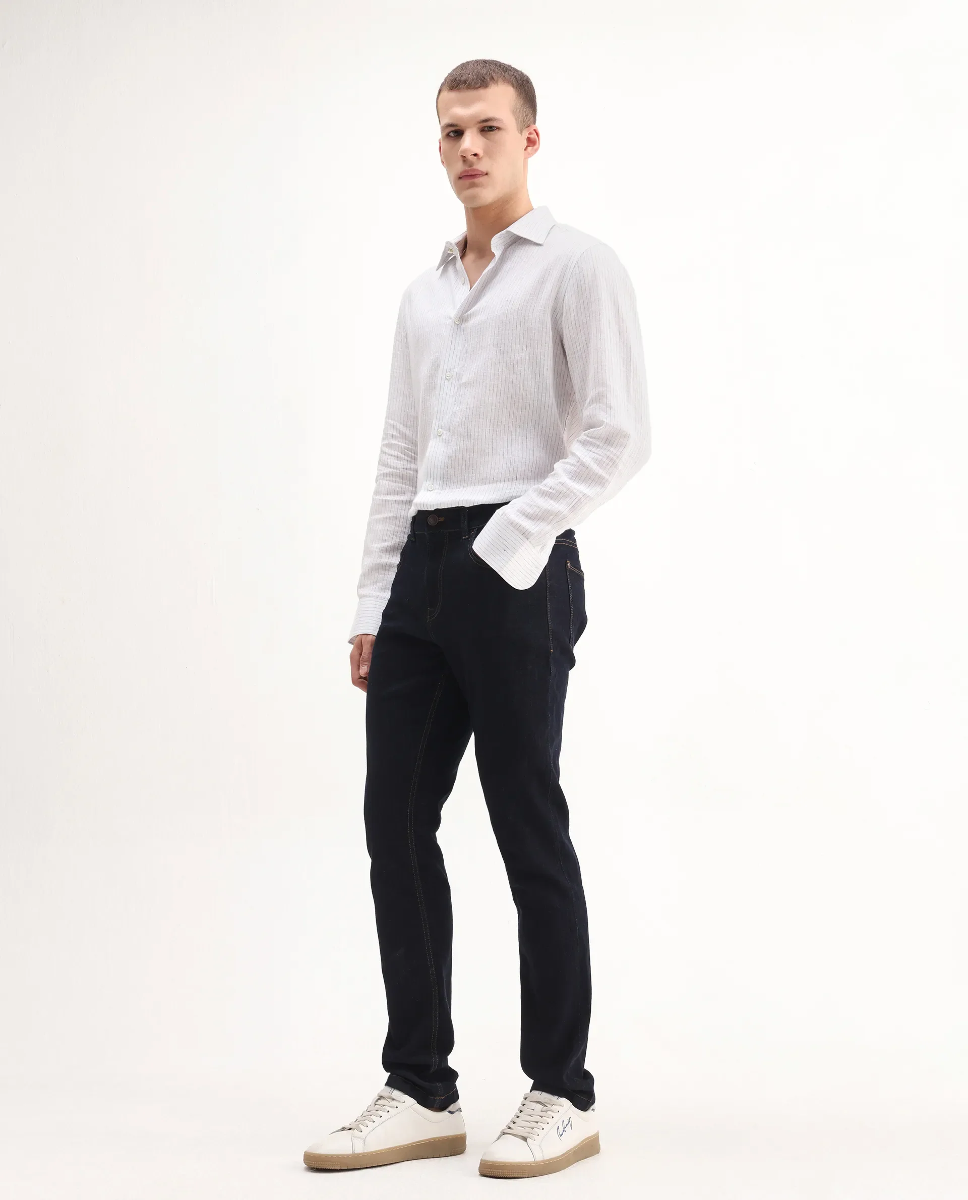 Rare Rabbit Men's Yukto Navy Cotton Plain Hawk Slim Fit Jeans - Image 8