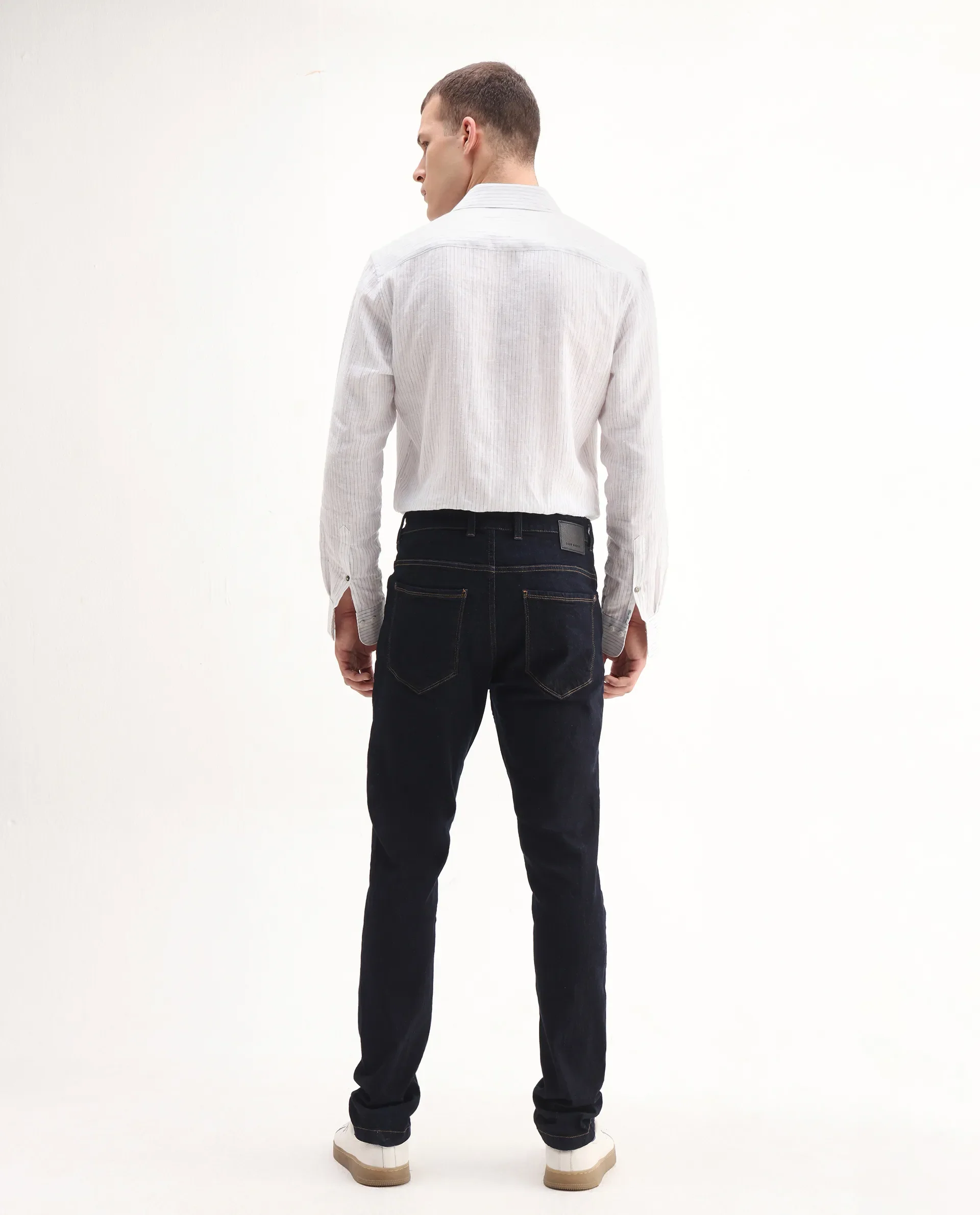 Rare Rabbit Men's Yukto Navy Cotton Plain Hawk Slim Fit Jeans - Image 9