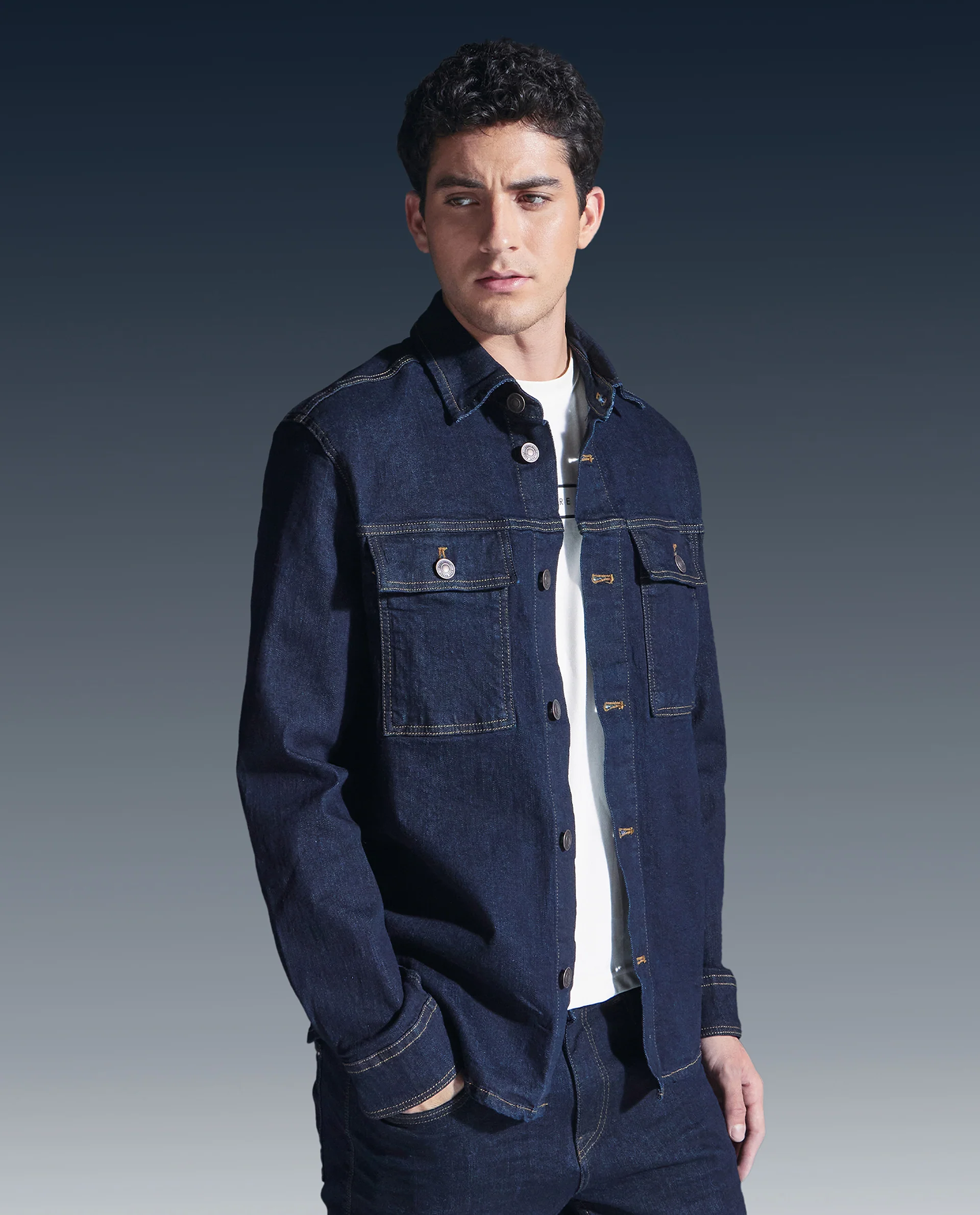 Rare Rabbit Men's Yulio Navy Cotton Plain Slim Fit Full Sleeve Spread Collar Jacket