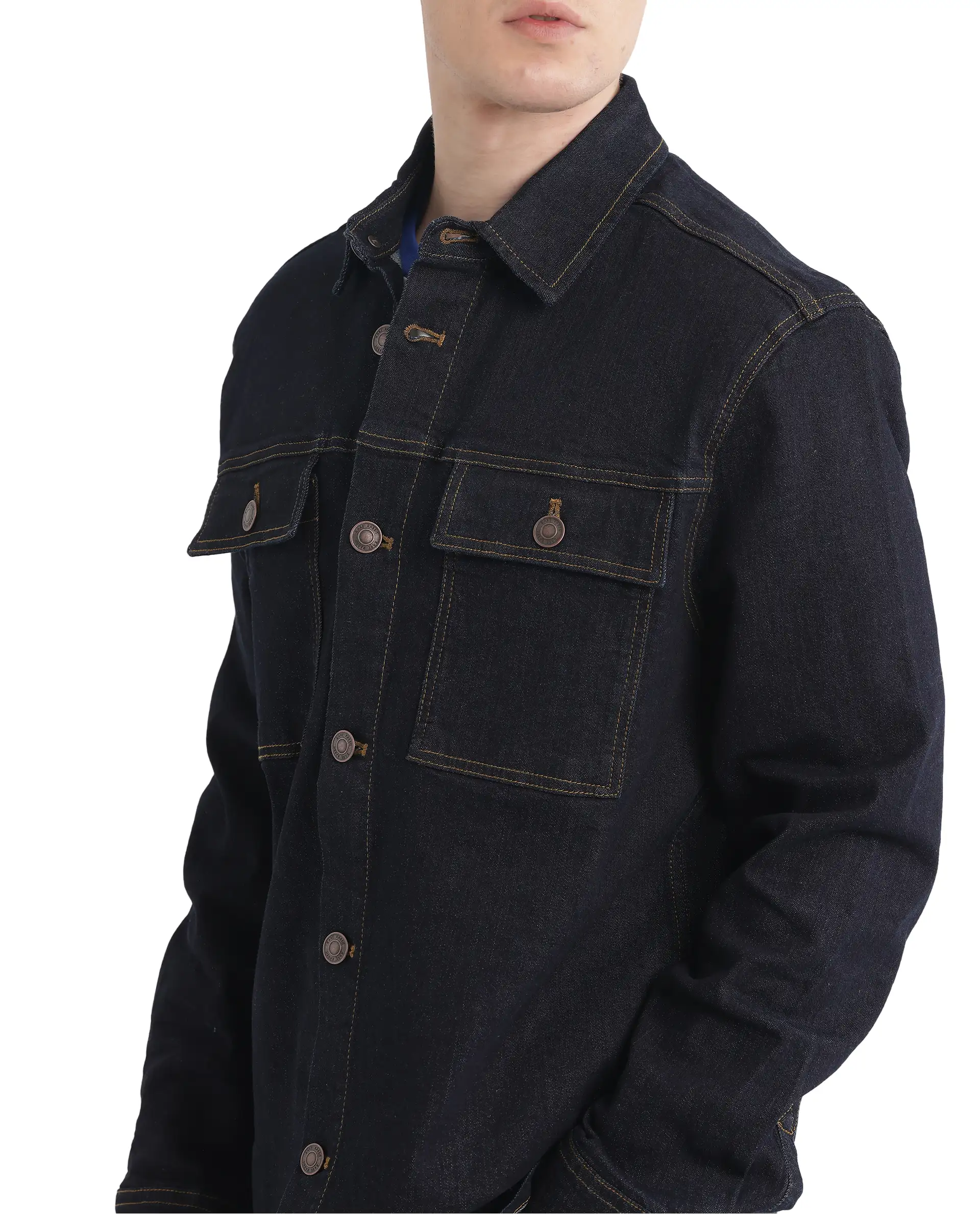 Rare Rabbit Men's Yulio Navy Cotton Plain Slim Fit Full Sleeve Spread Collar Jacket - Image 4