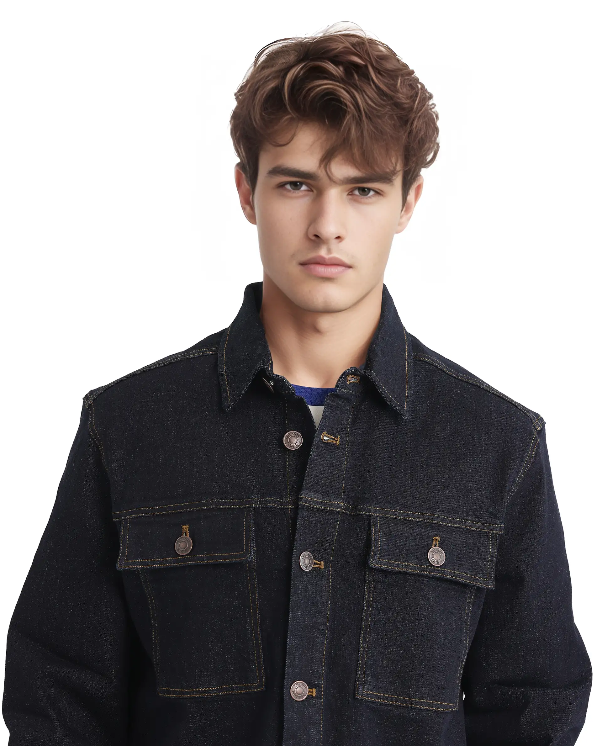 Rare Rabbit Men's Yulio Navy Cotton Plain Slim Fit Full Sleeve Spread Collar Jacket - Image 5