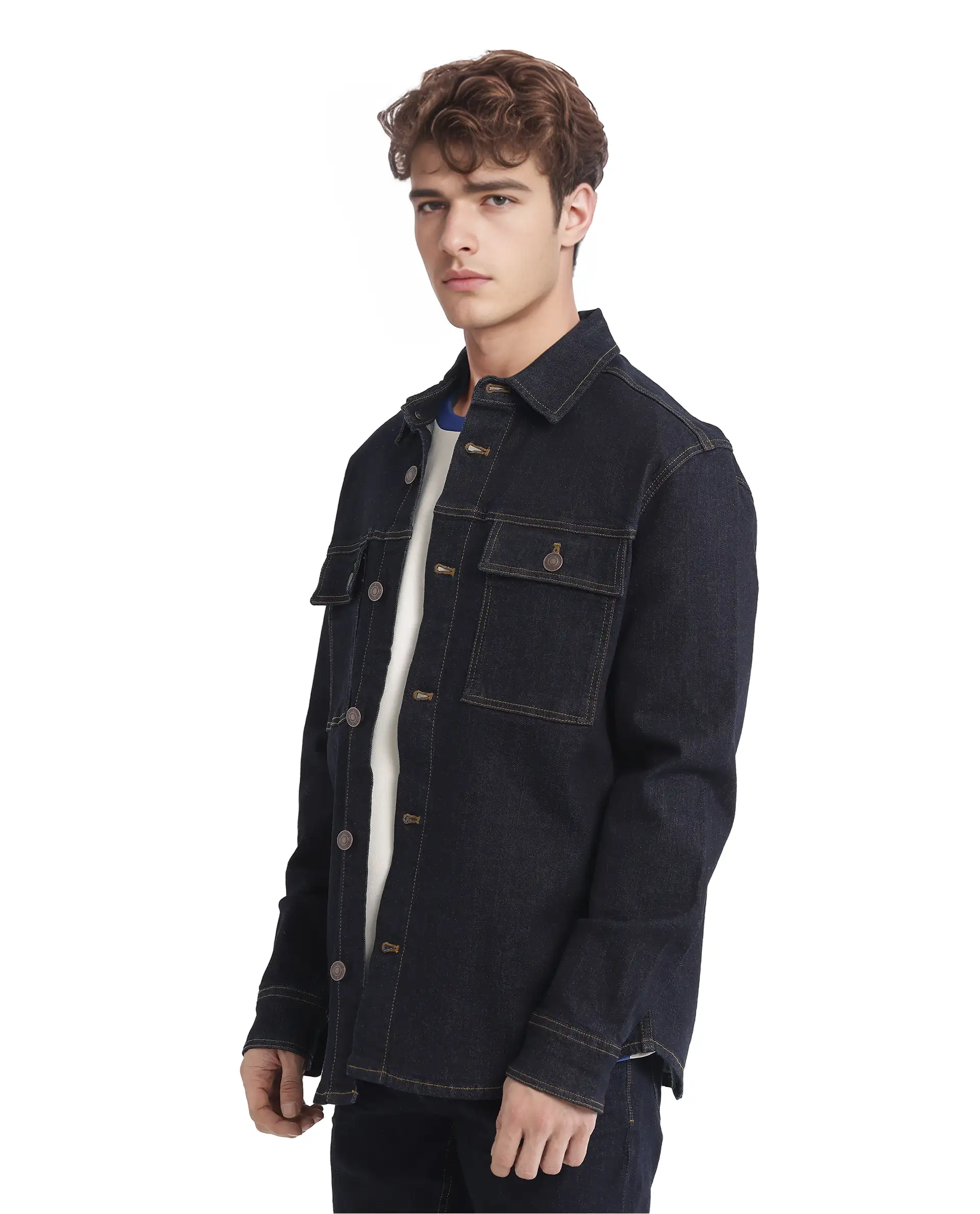 Rare Rabbit Men's Yulio Navy Cotton Plain Slim Fit Full Sleeve Spread Collar Jacket - Image 6