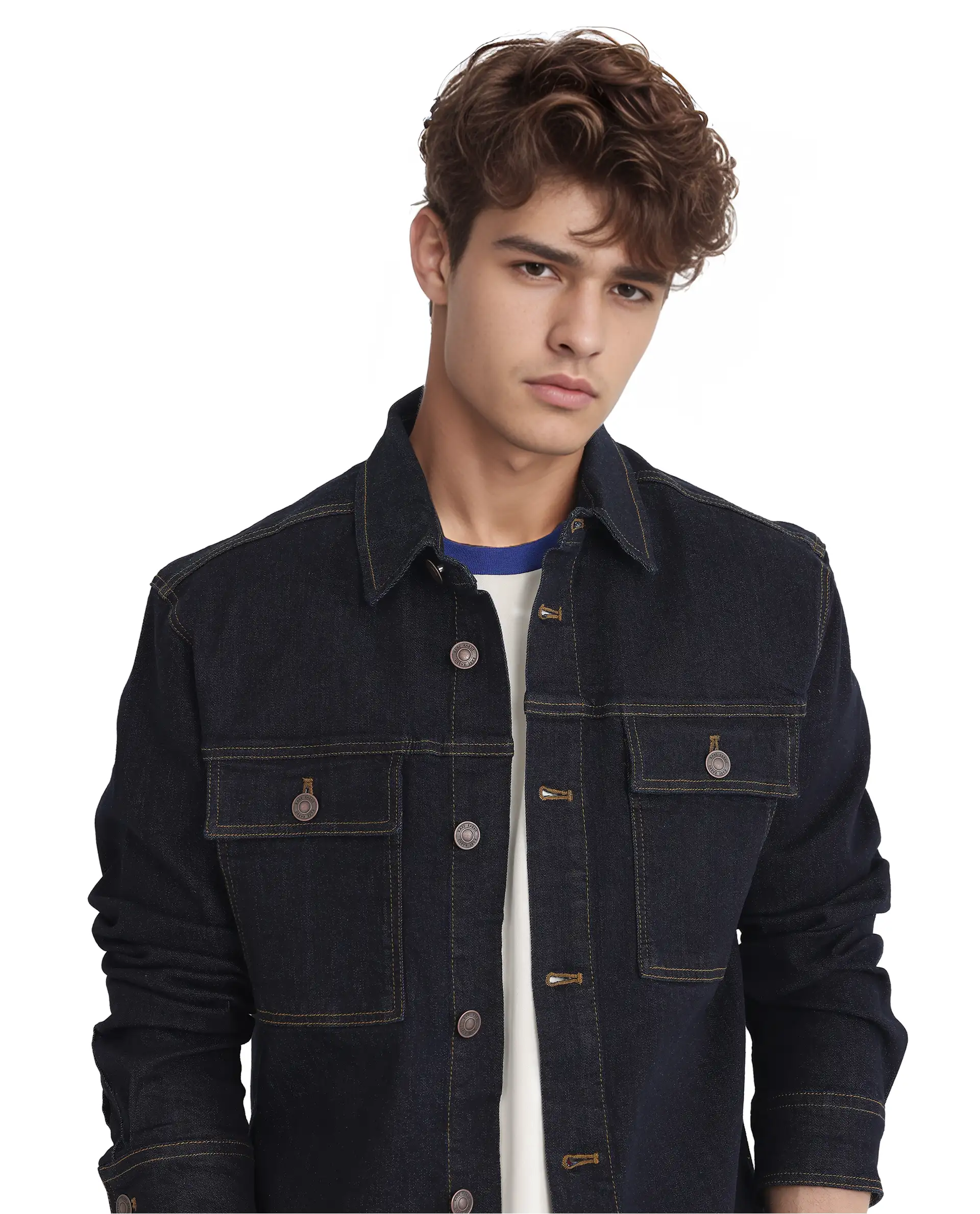 Rare Rabbit Men's Yulio Navy Cotton Plain Slim Fit Full Sleeve Spread Collar Jacket - Image 7