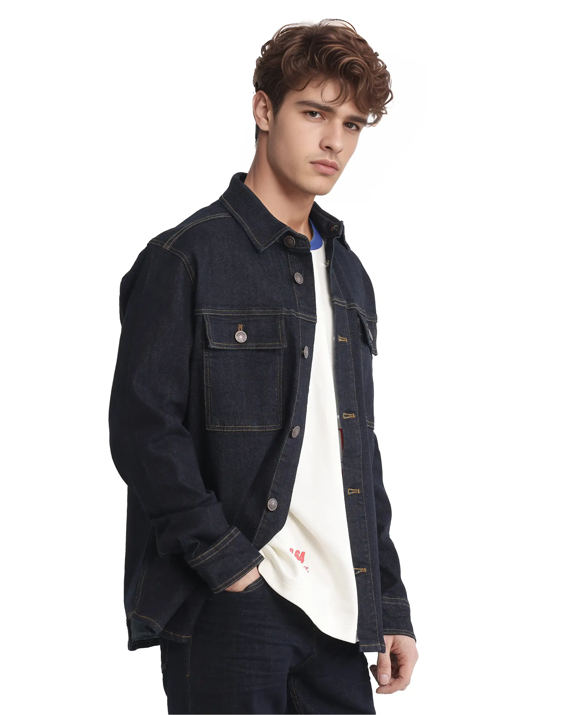 Rare Rabbit Men's Yulio Navy Cotton Plain Slim Fit Full Sleeve Spread Collar Jacket - Image 8
