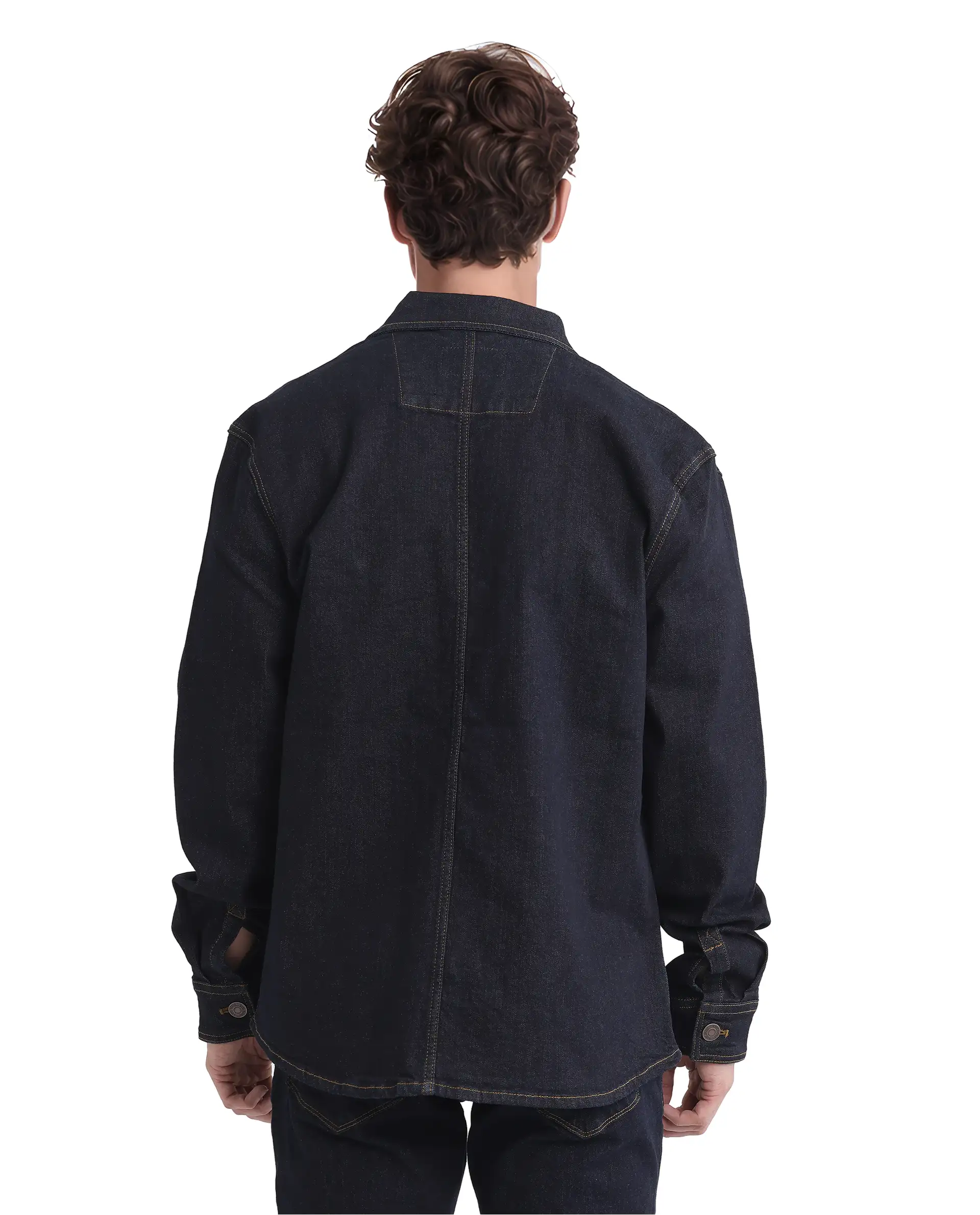 Rare Rabbit Men's Yulio Navy Cotton Plain Slim Fit Full Sleeve Spread Collar Jacket - Image 9