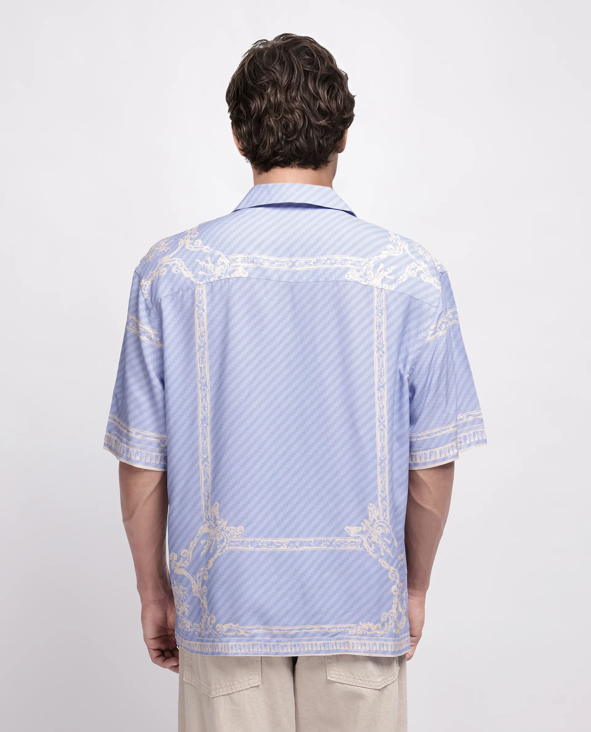 Rare Rabbit Men's Yuna Purple Viscose Placement Print Boxy Fit Half Sleeve Cuban Collar Shirt - Image 4