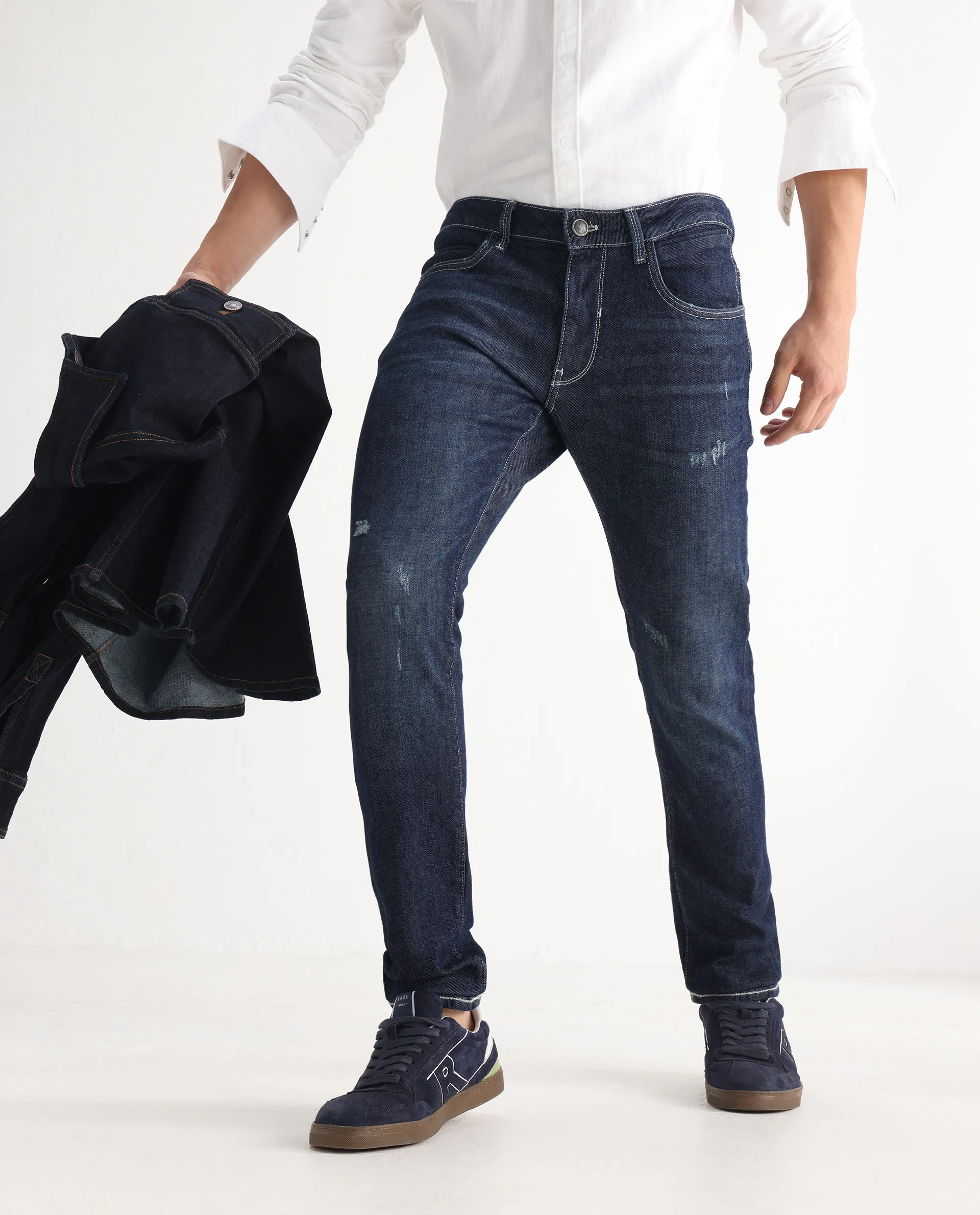 Rare Rabbit Men's Yuri Dark Blue Cotton Plain Hawk Slim Fit Jeans - Image 2
