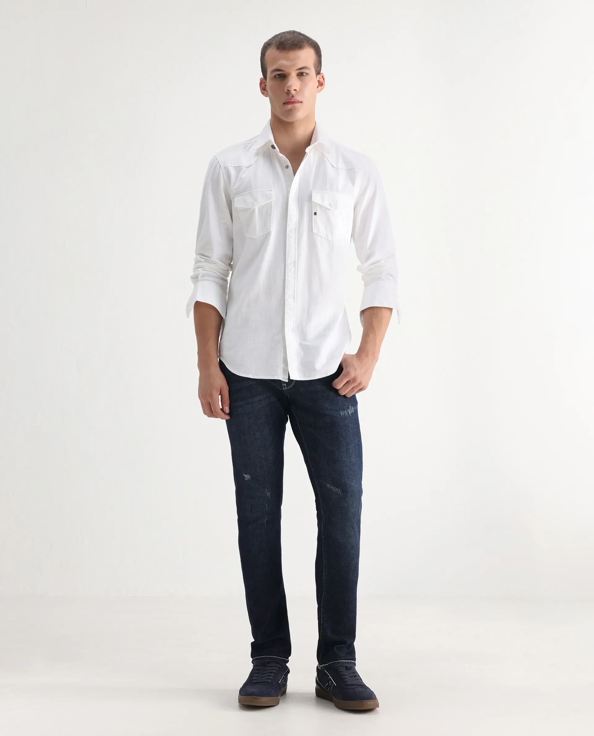 Rare Rabbit Men's Yuri Dark Blue Cotton Plain Hawk Slim Fit Jeans - Image 3