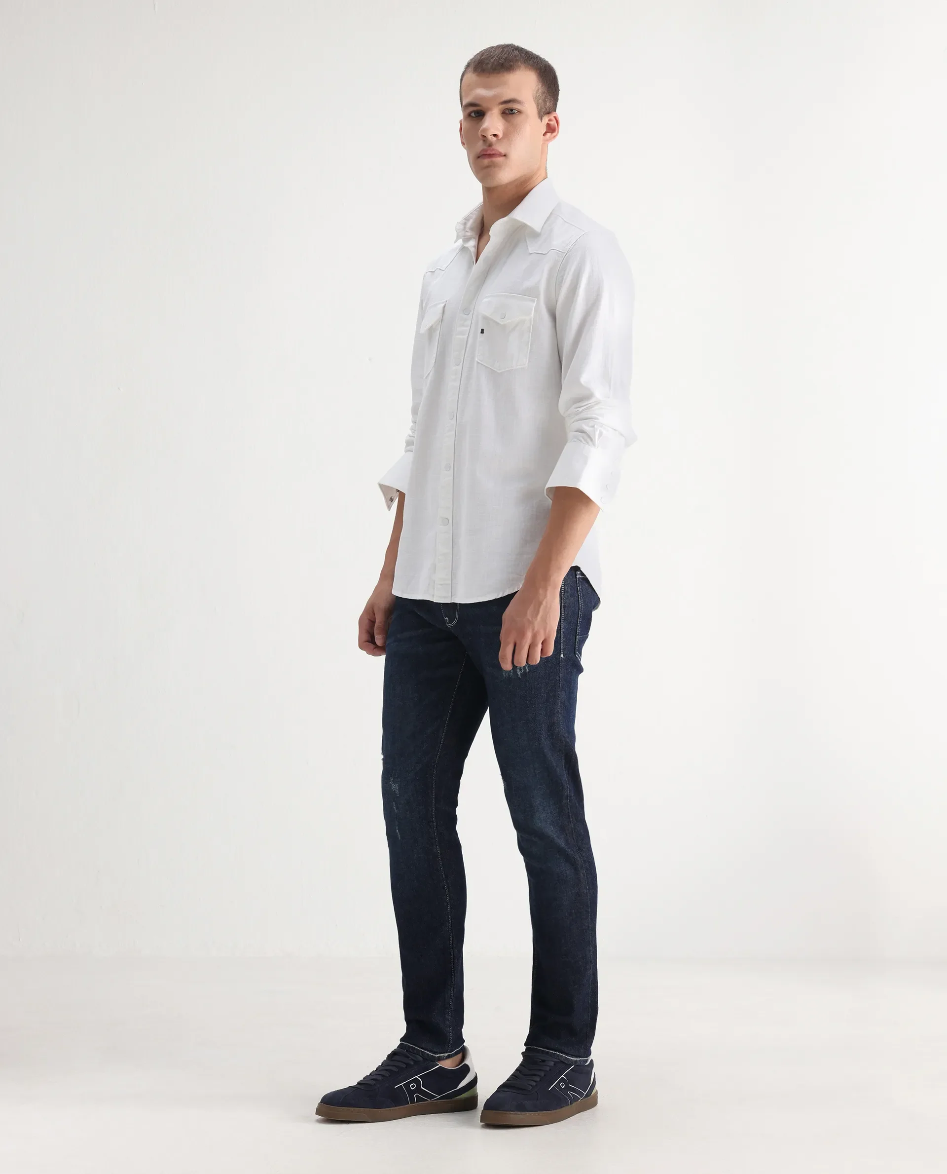 Rare Rabbit Men's Yuri Dark Blue Cotton Plain Hawk Slim Fit Jeans - Image 5