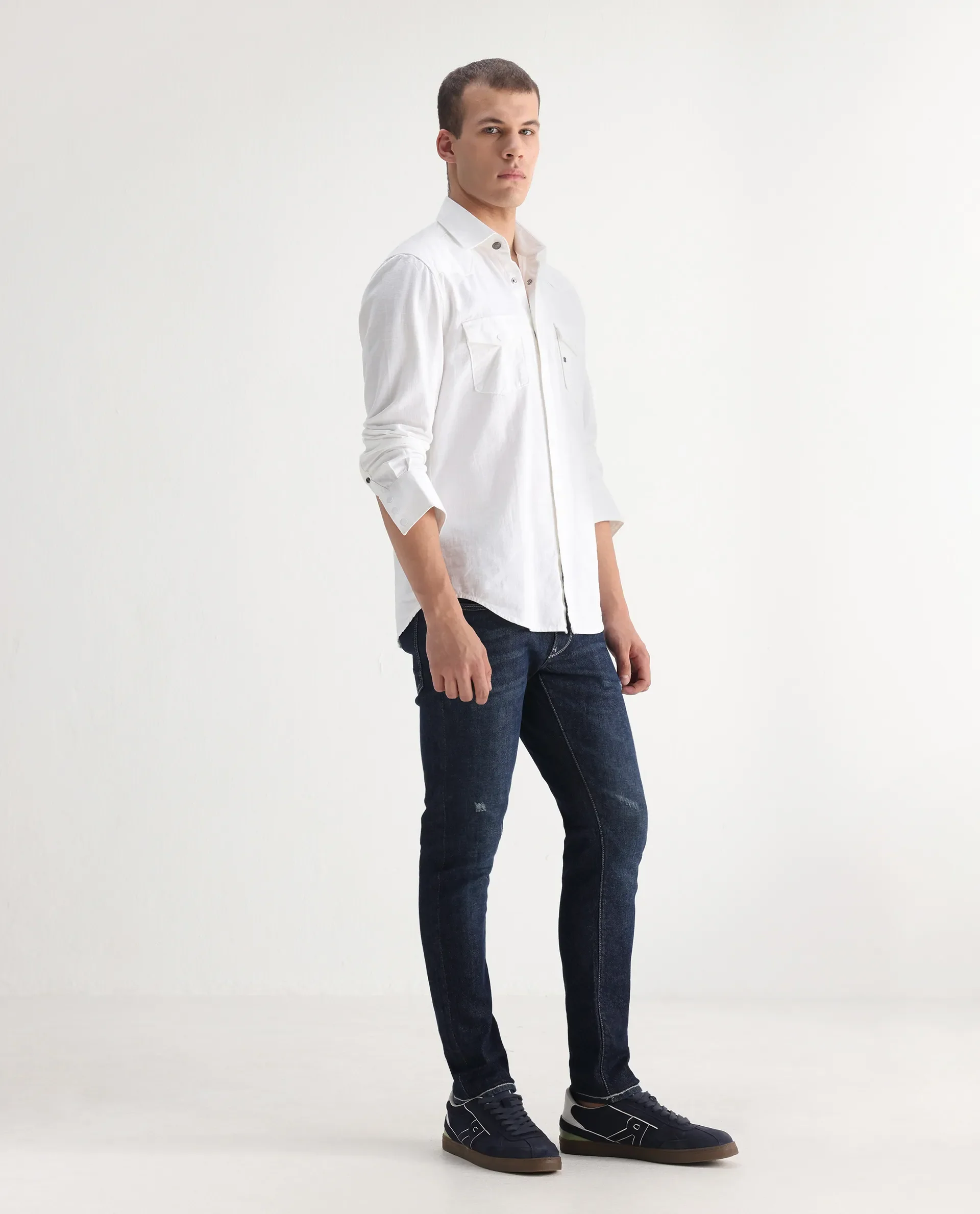 Rare Rabbit Men's Yuri Dark Blue Cotton Plain Hawk Slim Fit Jeans - Image 7