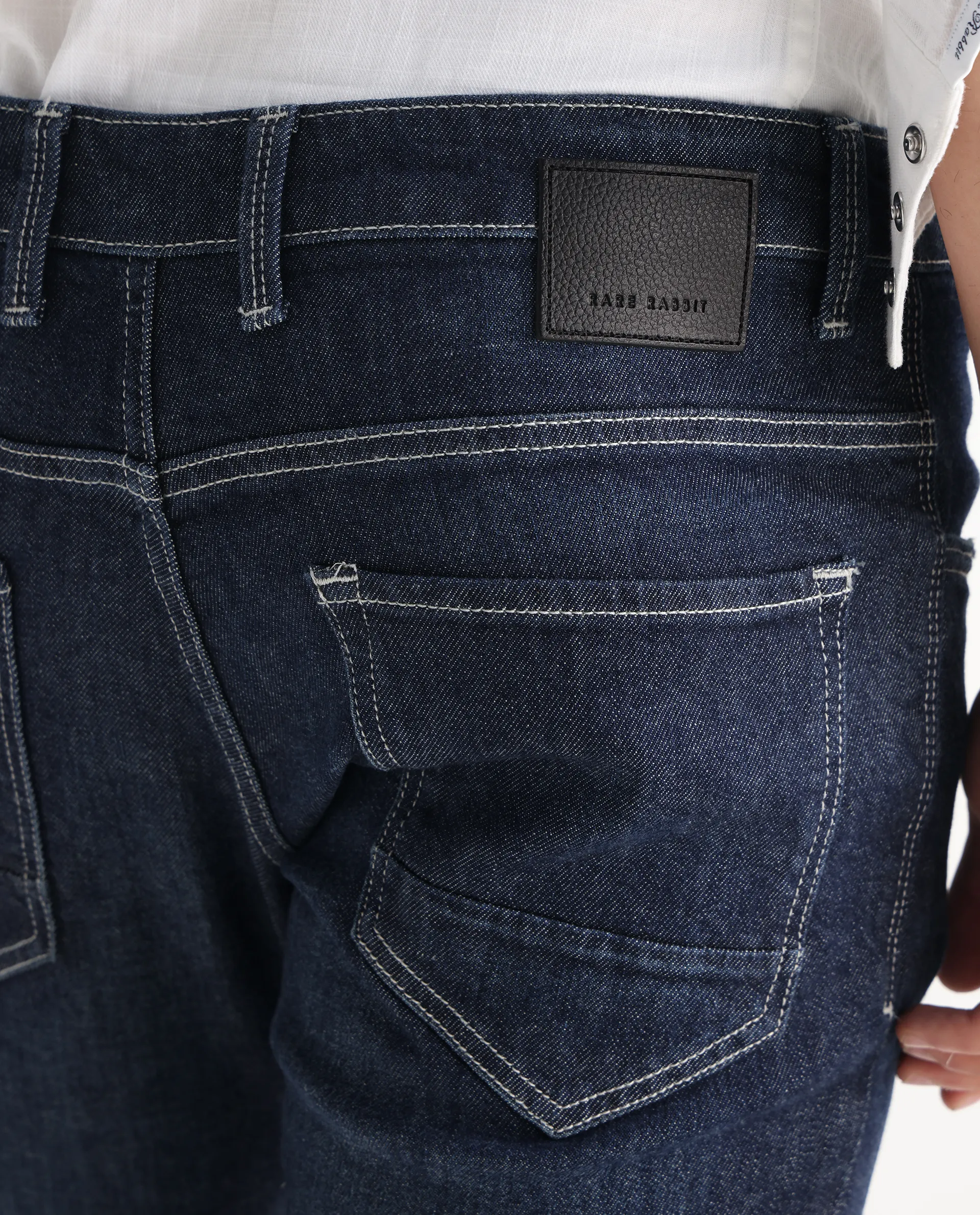 Rare Rabbit Men's Yuri Dark Blue Cotton Plain Hawk Slim Fit Jeans - Image 8