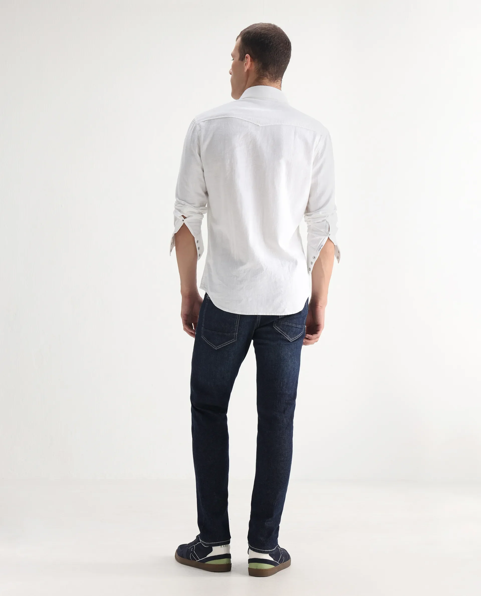 Rare Rabbit Men's Yuri Dark Blue Cotton Plain Hawk Slim Fit Jeans - Image 9