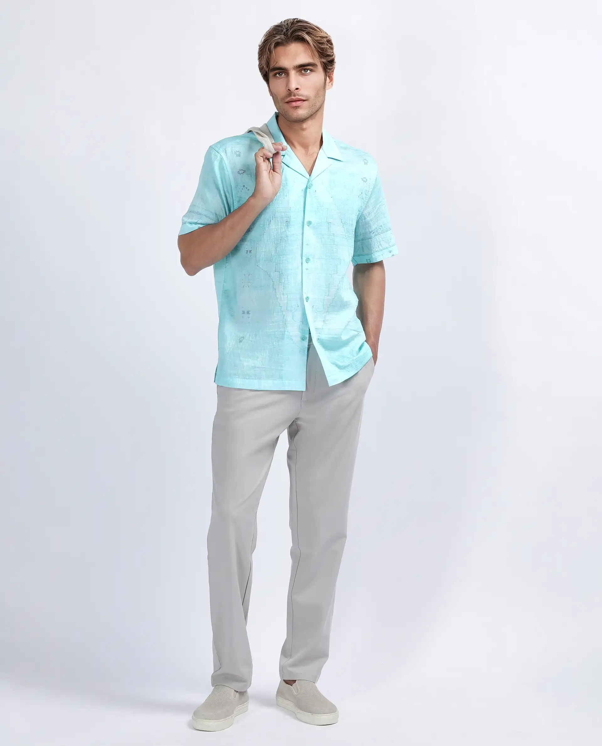 Rare Rabbit Men's Yusi Blue Viscose Blend Boxy Fit Half Sleeve Cuban Collar Shirt - Image 2
