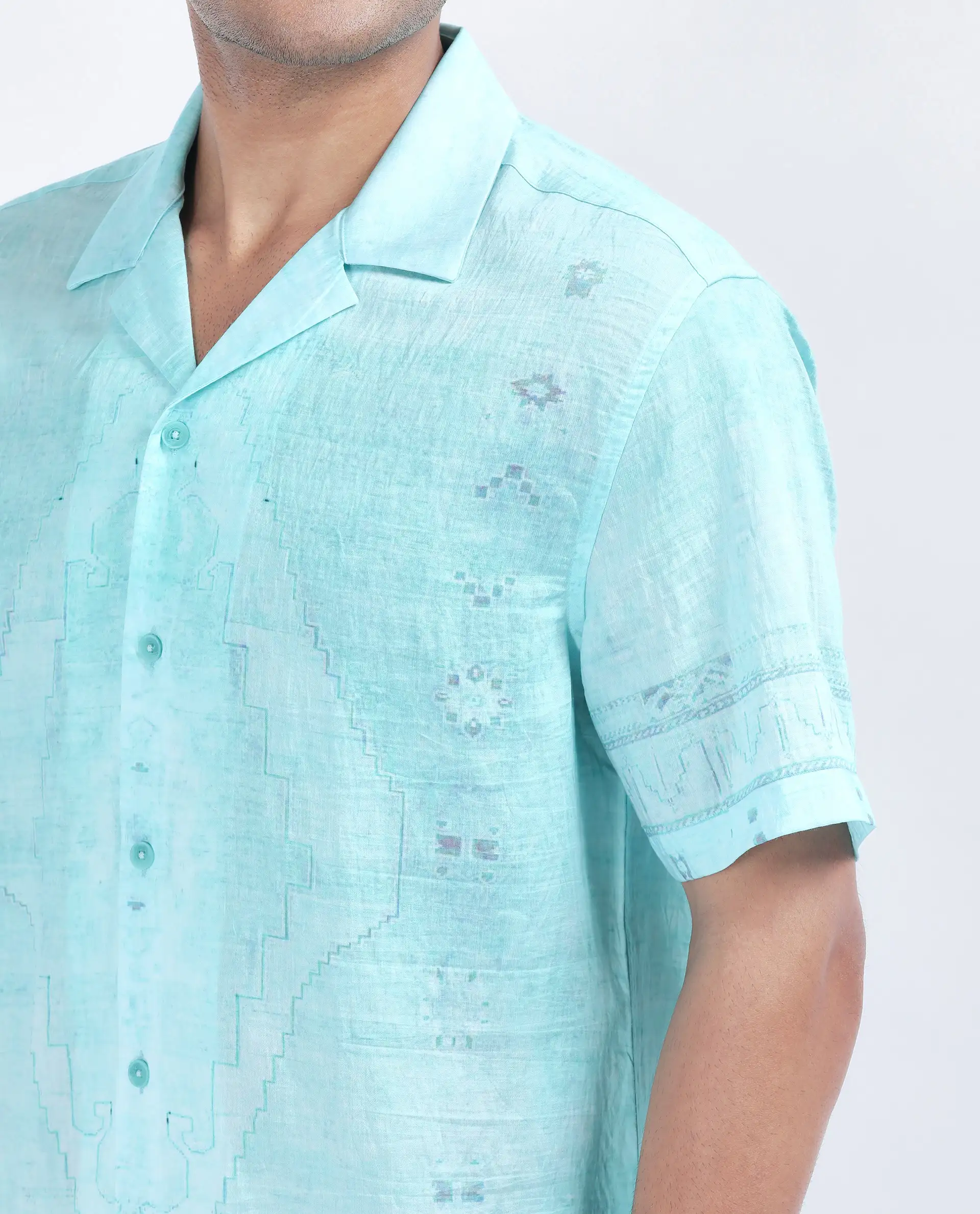 Rare Rabbit Men's Yusi Blue Viscose Blend Boxy Fit Half Sleeve Cuban Collar Shirt - Image 3