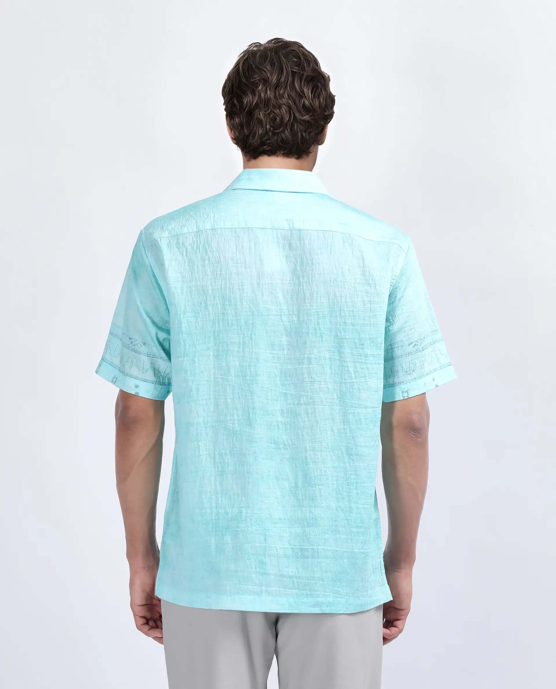 Rare Rabbit Men's Yusi Blue Viscose Blend Boxy Fit Half Sleeve Cuban Collar Shirt - Image 4