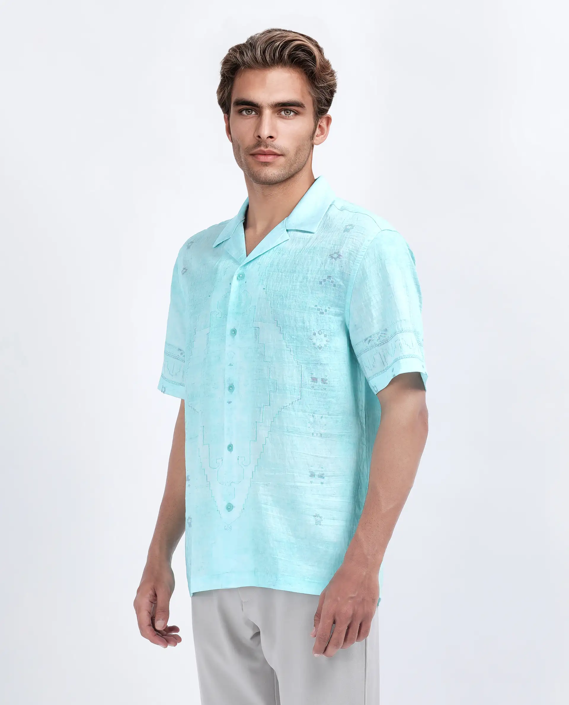 Rare Rabbit Men's Yusi Blue Viscose Blend Boxy Fit Half Sleeve Cuban Collar Shirt - Image 5