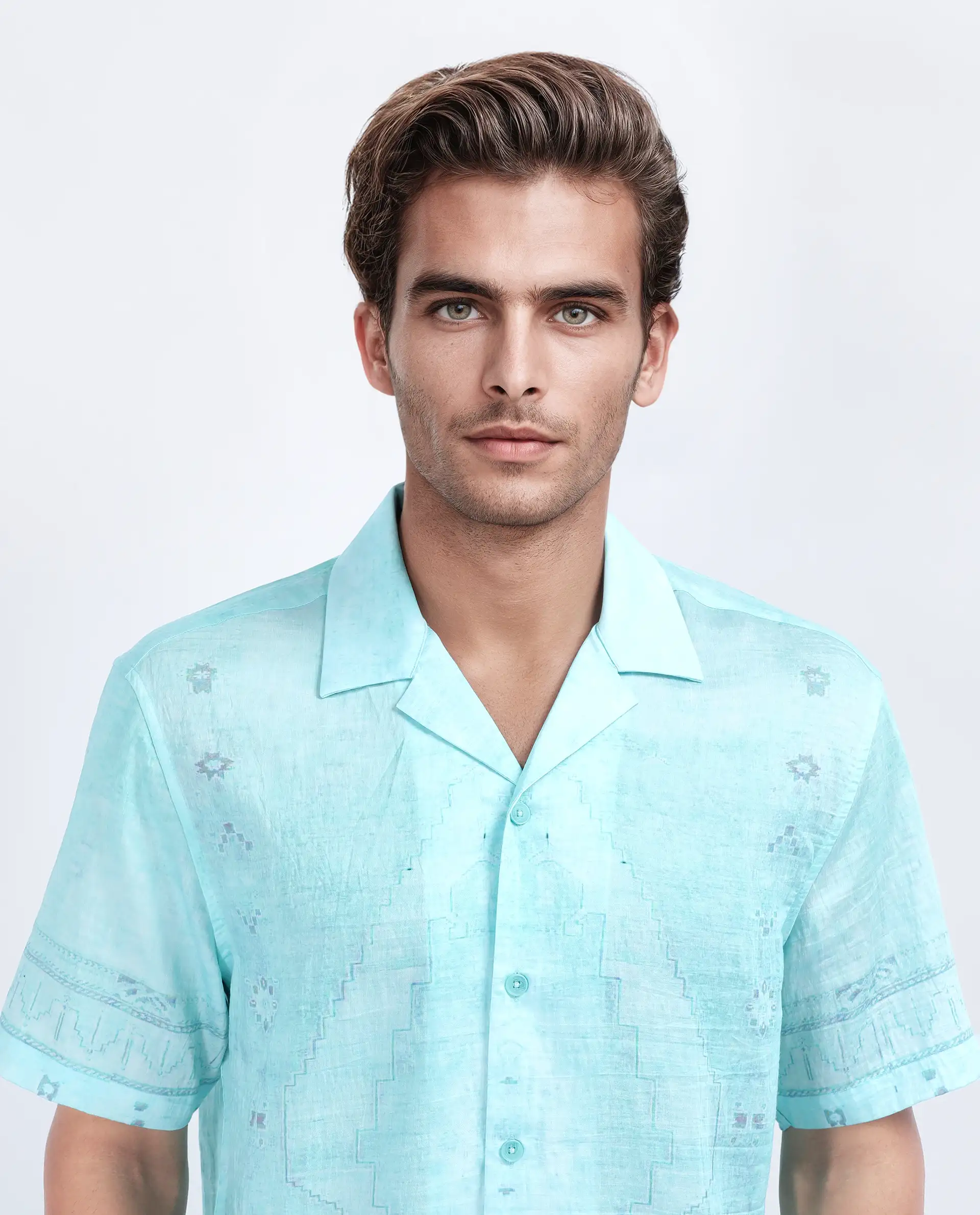 Rare Rabbit Men's Yusi Blue Viscose Blend Boxy Fit Half Sleeve Cuban Collar Shirt - Image 6