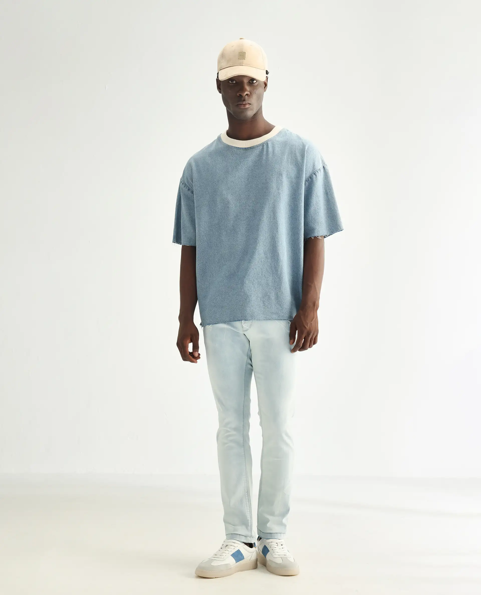 Rare Rabbit Men's Yuto Light Blue Cotton Plain Hawk Slim Fit Jeans