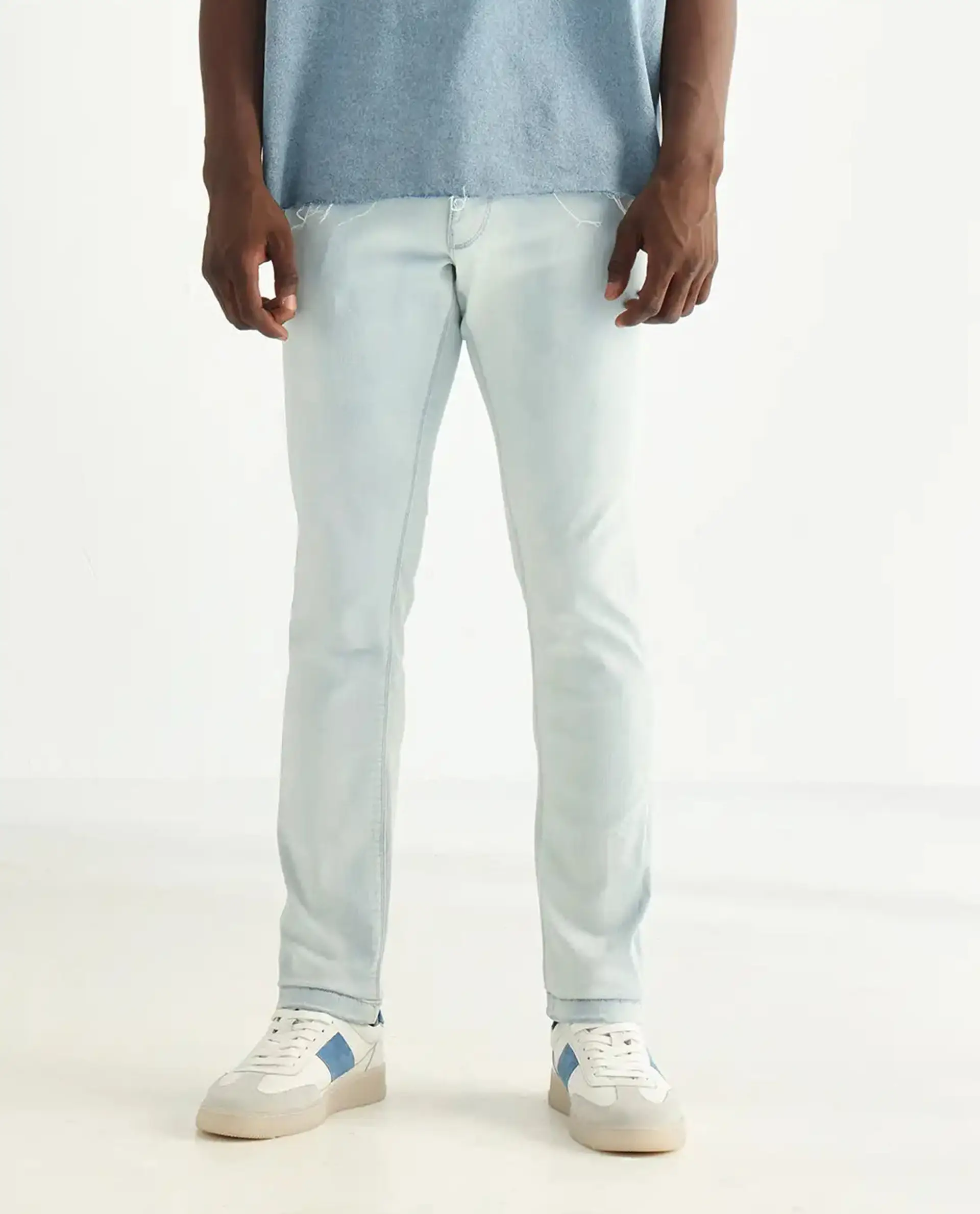 Rare Rabbit Men's Yuto Light Blue Cotton Plain Hawk Slim Fit Jeans - Image 10