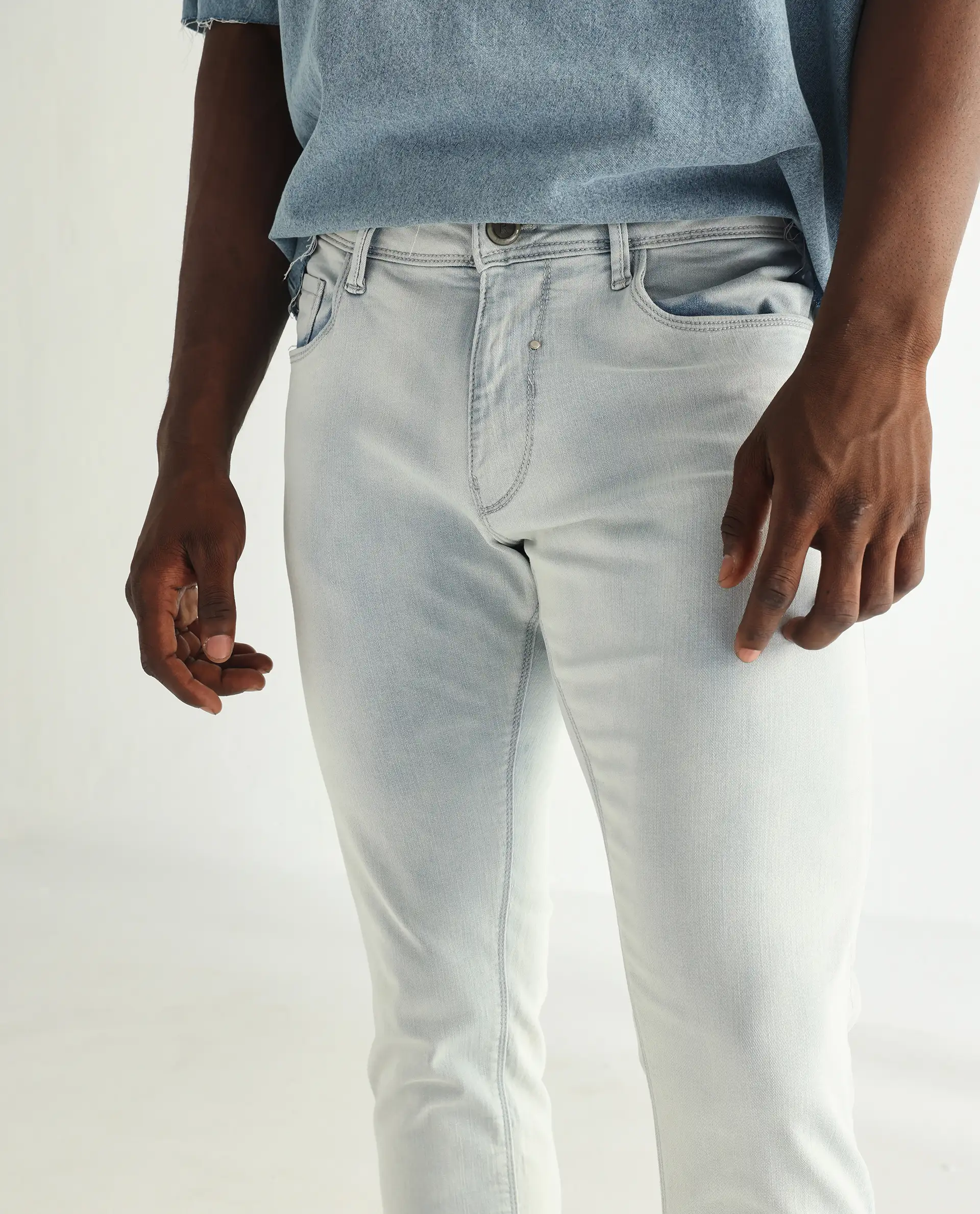 Rare Rabbit Men's Yuto Light Blue Cotton Plain Hawk Slim Fit Jeans - Image 2