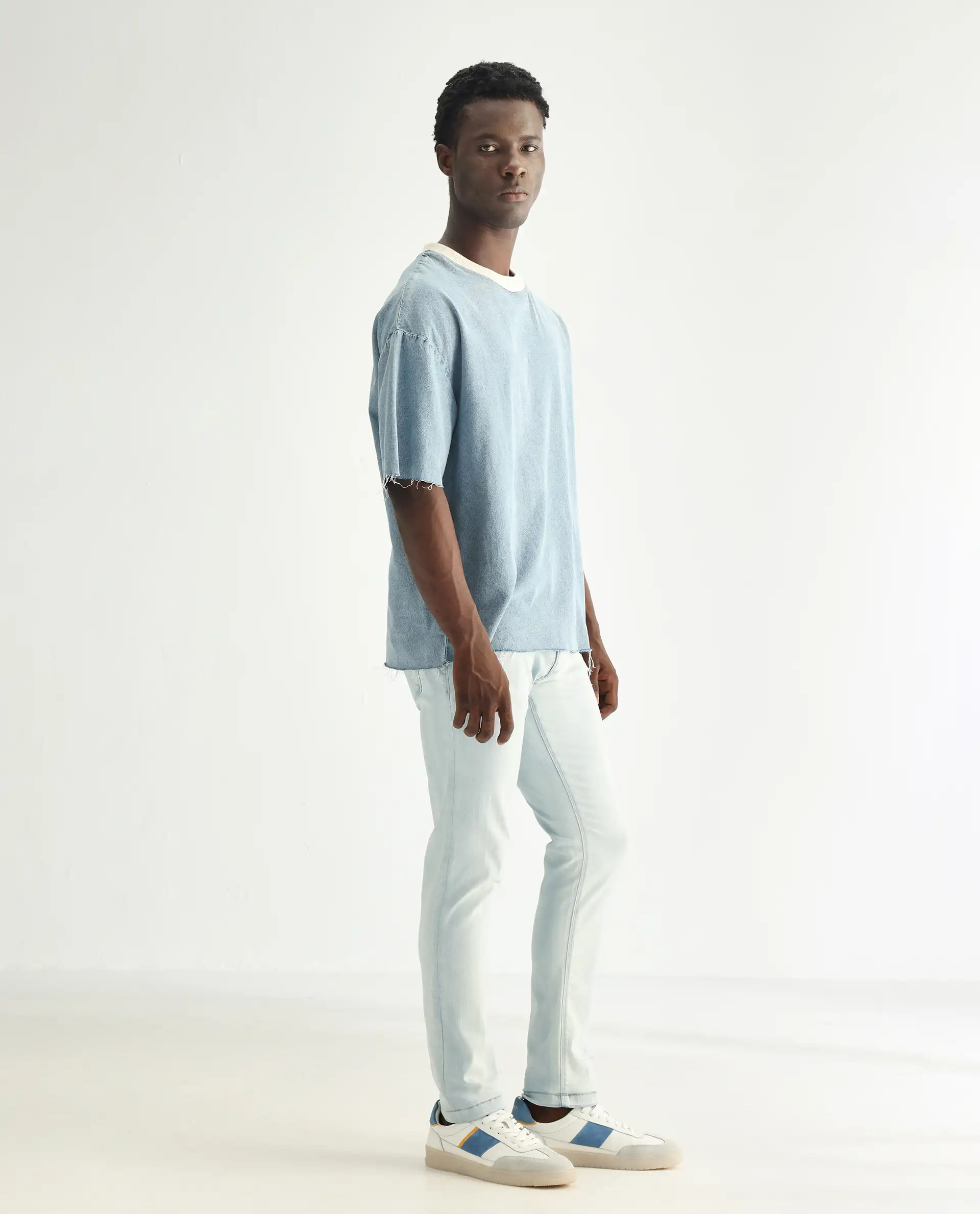 Rare Rabbit Men's Yuto Light Blue Cotton Plain Hawk Slim Fit Jeans - Image 4