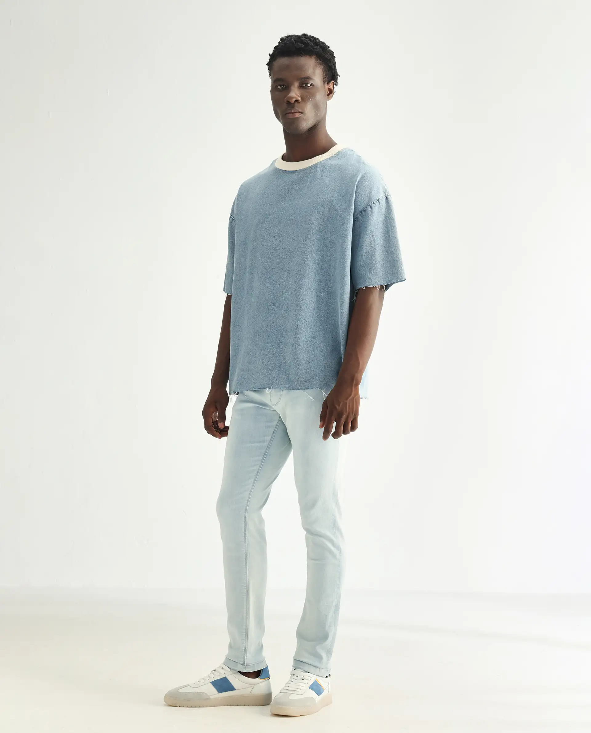 Rare Rabbit Men's Yuto Light Blue Cotton Plain Hawk Slim Fit Jeans - Image 6