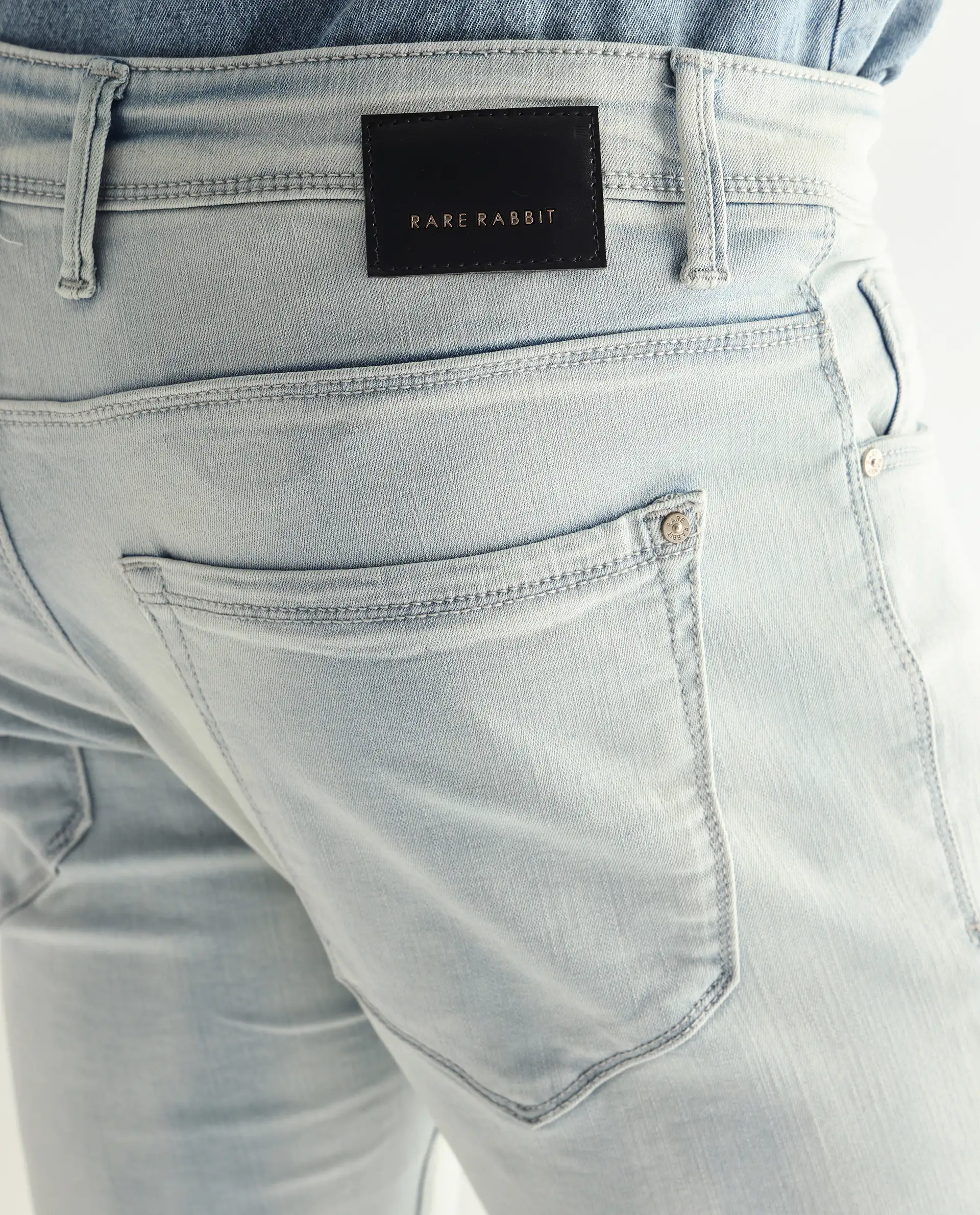 Rare Rabbit Men's Yuto Light Blue Cotton Plain Hawk Slim Fit Jeans - Image 8