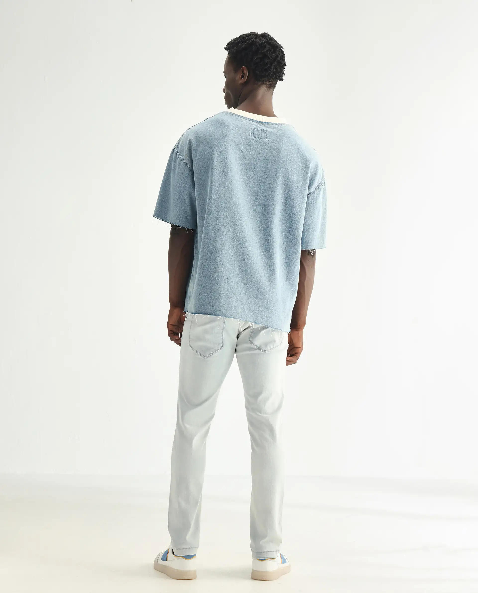 Rare Rabbit Men's Yuto Light Blue Cotton Plain Hawk Slim Fit Jeans - Image 9