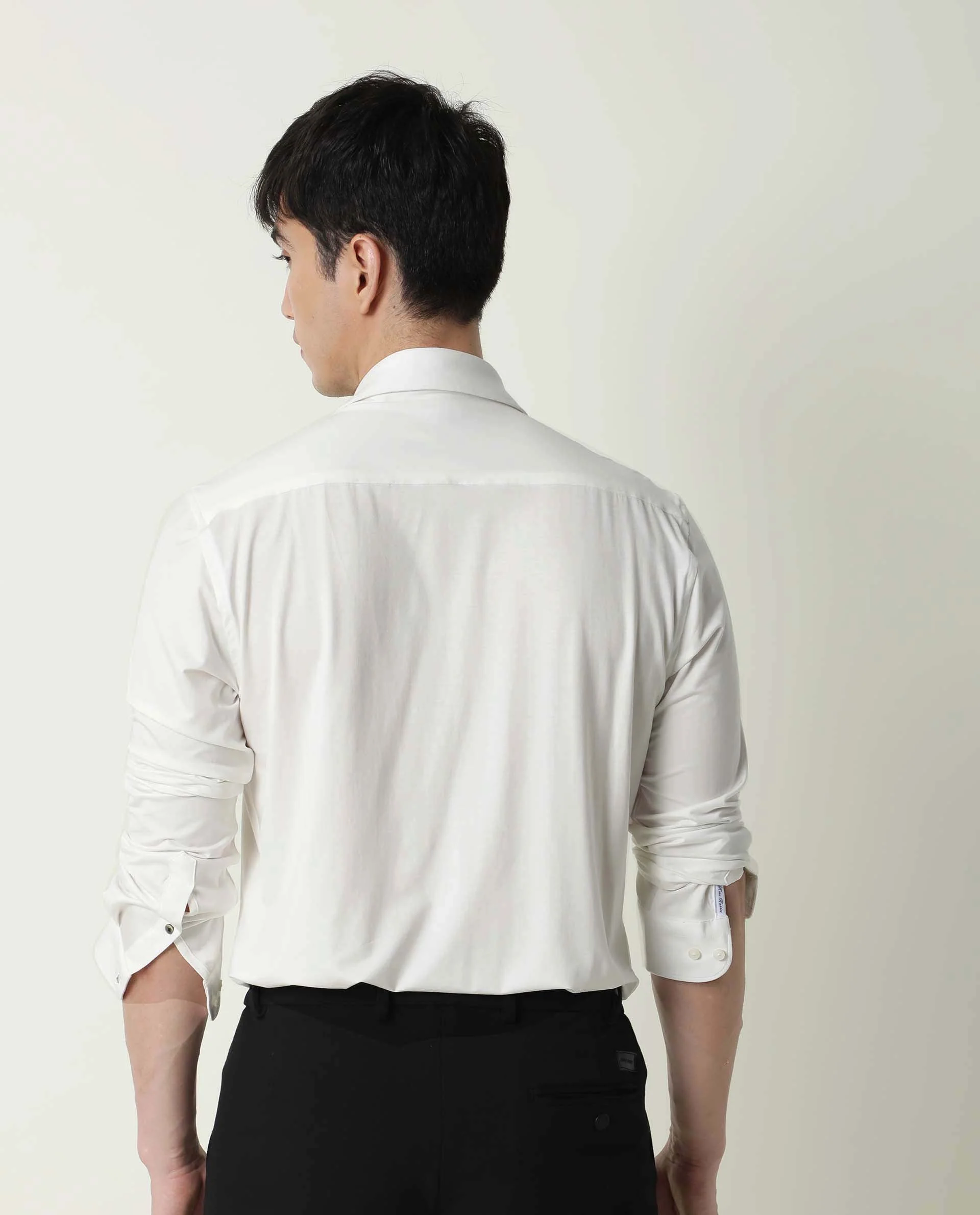 Rare Rabbit Men's Zac White Rayon Plain Tailored Fit Full Sleeve Collared Shirt - Image 5