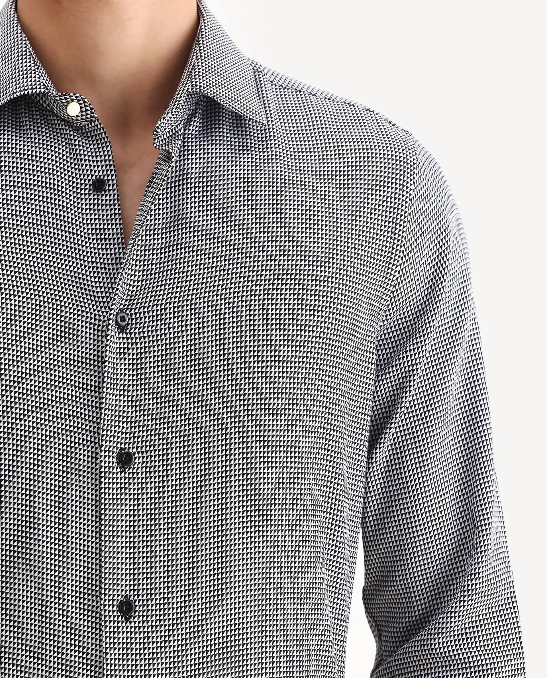 Rare Rabbit Men's Zack Black Cotton Fabric Collared Neck Regular Fit Jacquard Shirt - Image 3