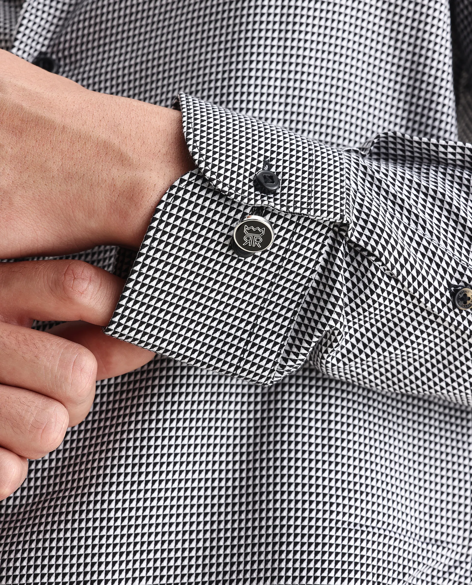Rare Rabbit Men's Zack Black Cotton Fabric Collared Neck Regular Fit Jacquard Shirt - Image 7