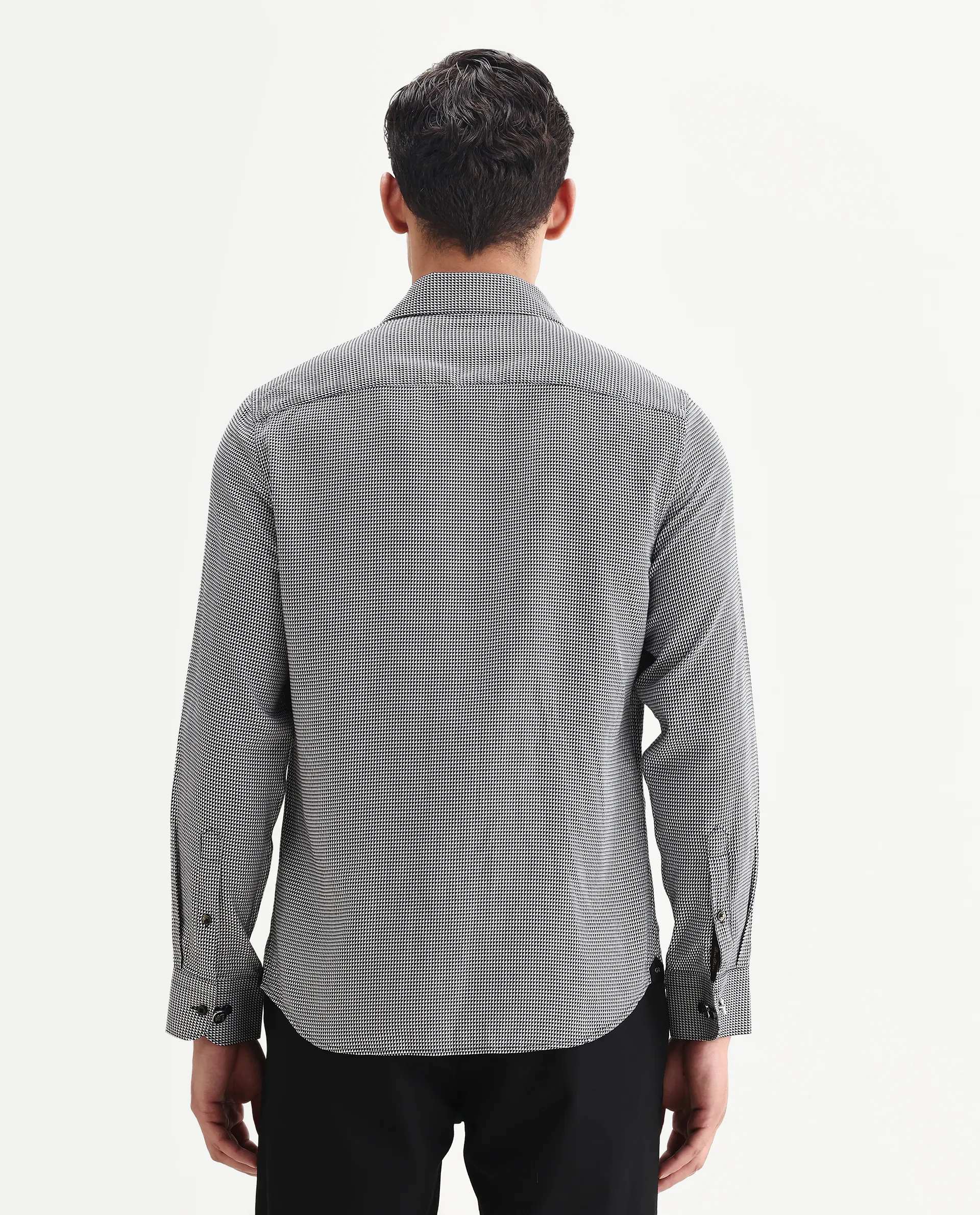 Rare Rabbit Men's Zack Black Cotton Fabric Collared Neck Regular Fit Jacquard Shirt - Image 9