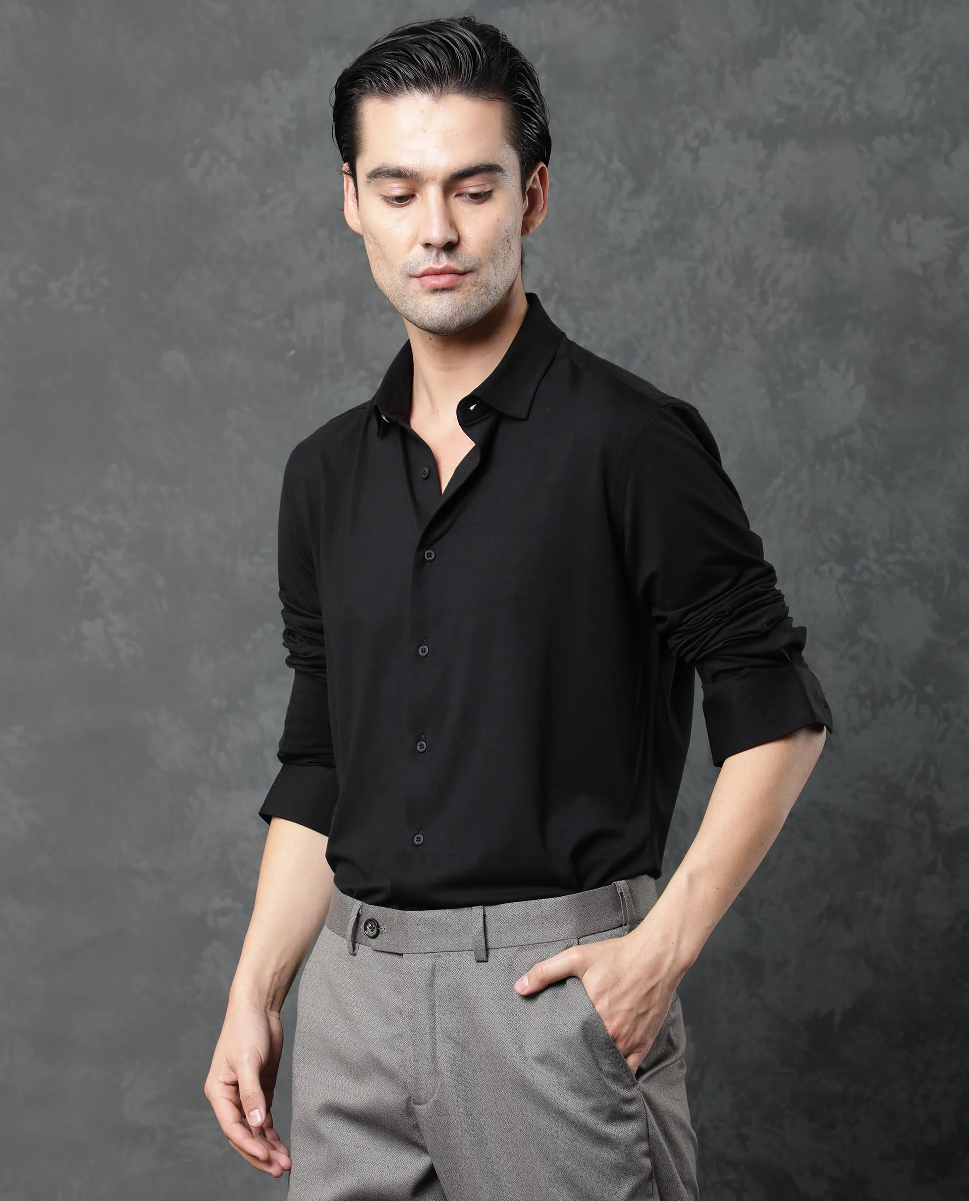 Rare Rabbit Men's Zaco Black Cotton Plain Regular Fit Full Sleeve Collared Shirt - Image 7