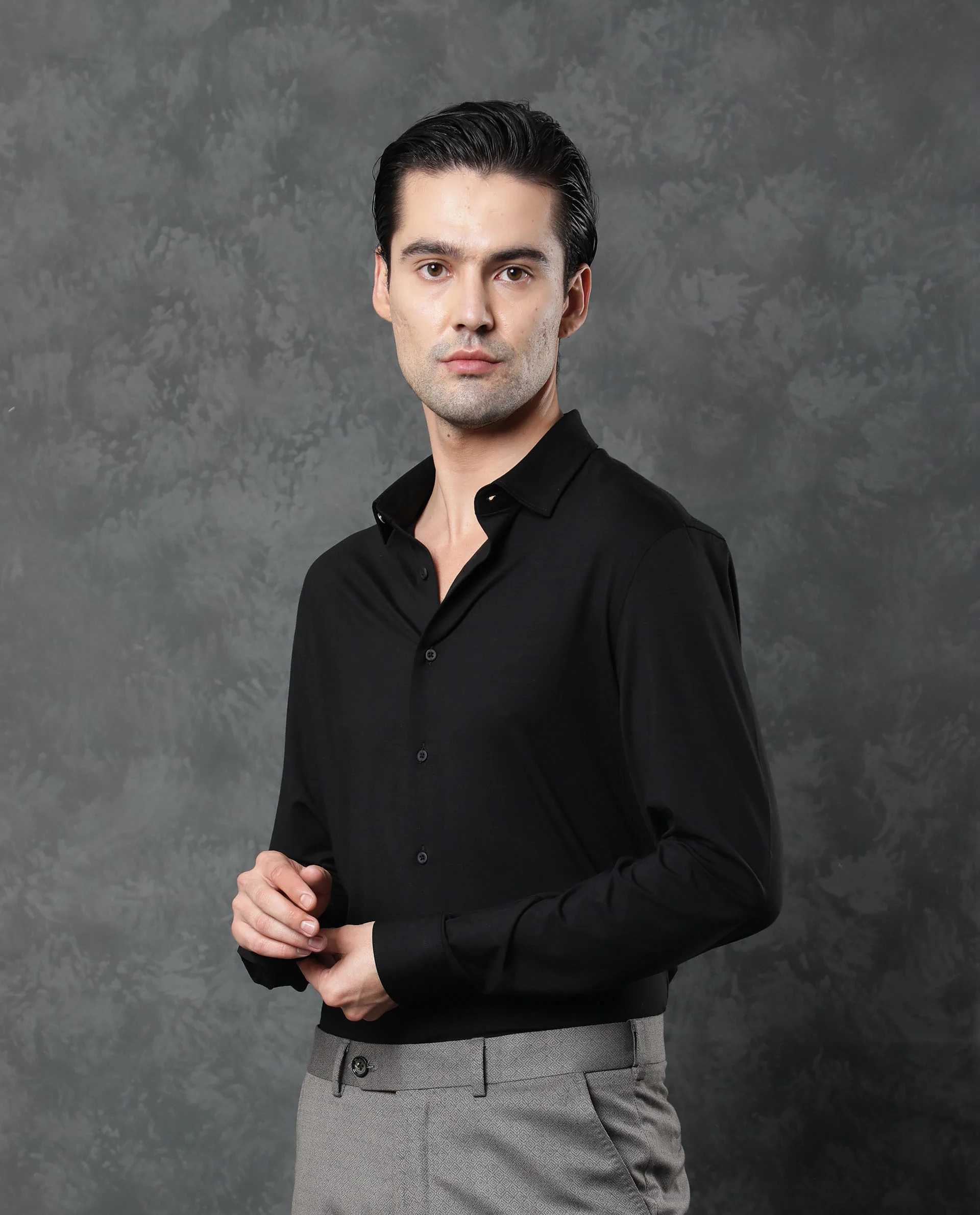 Rare Rabbit Men's Zaco Black Cotton Plain Regular Fit Full Sleeve Collared Shirt - Image 8