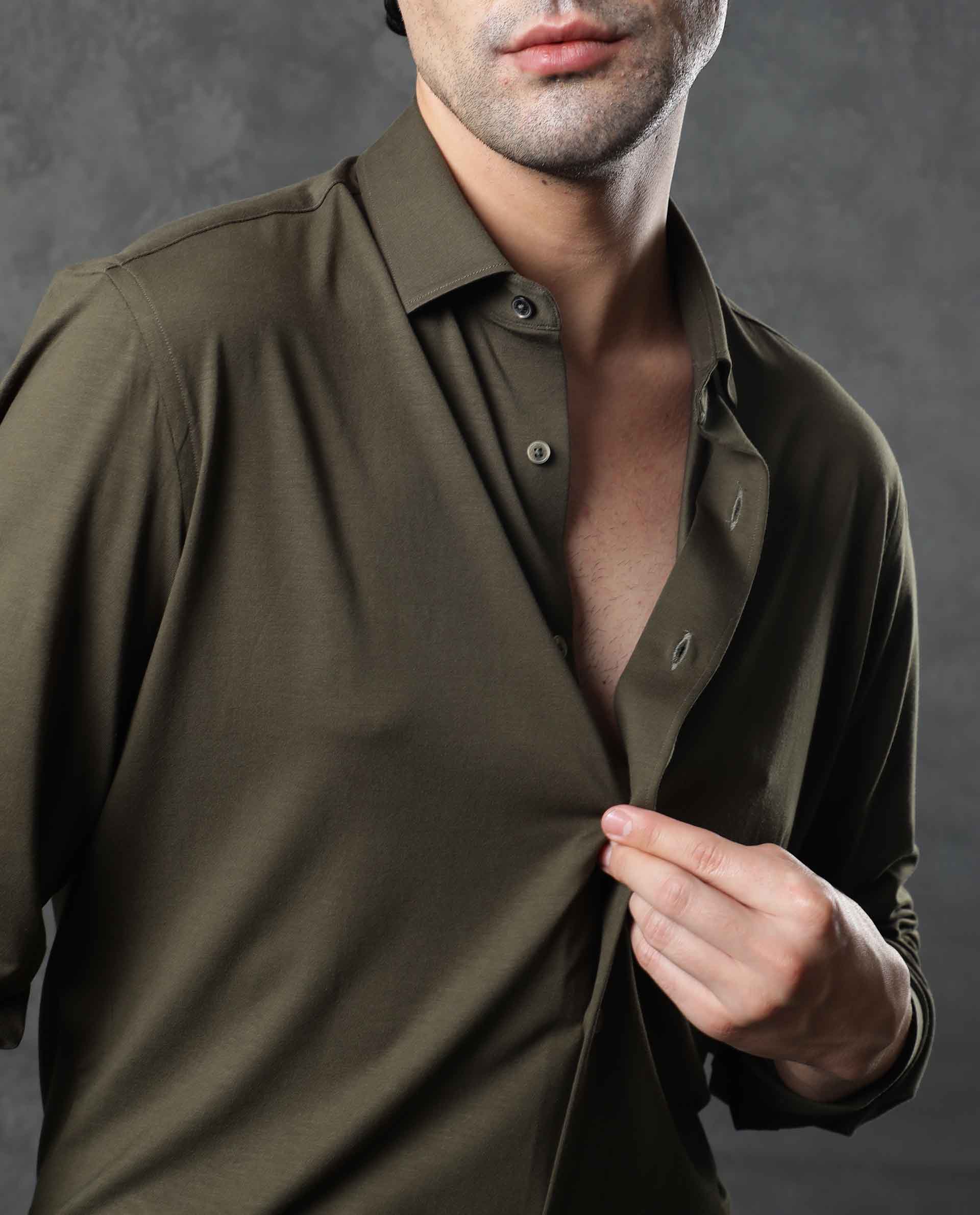 Rare Rabbit Men's Zaco Green Cotton Plain Regular Fit Full Sleeve Collared Shirt - Image 3