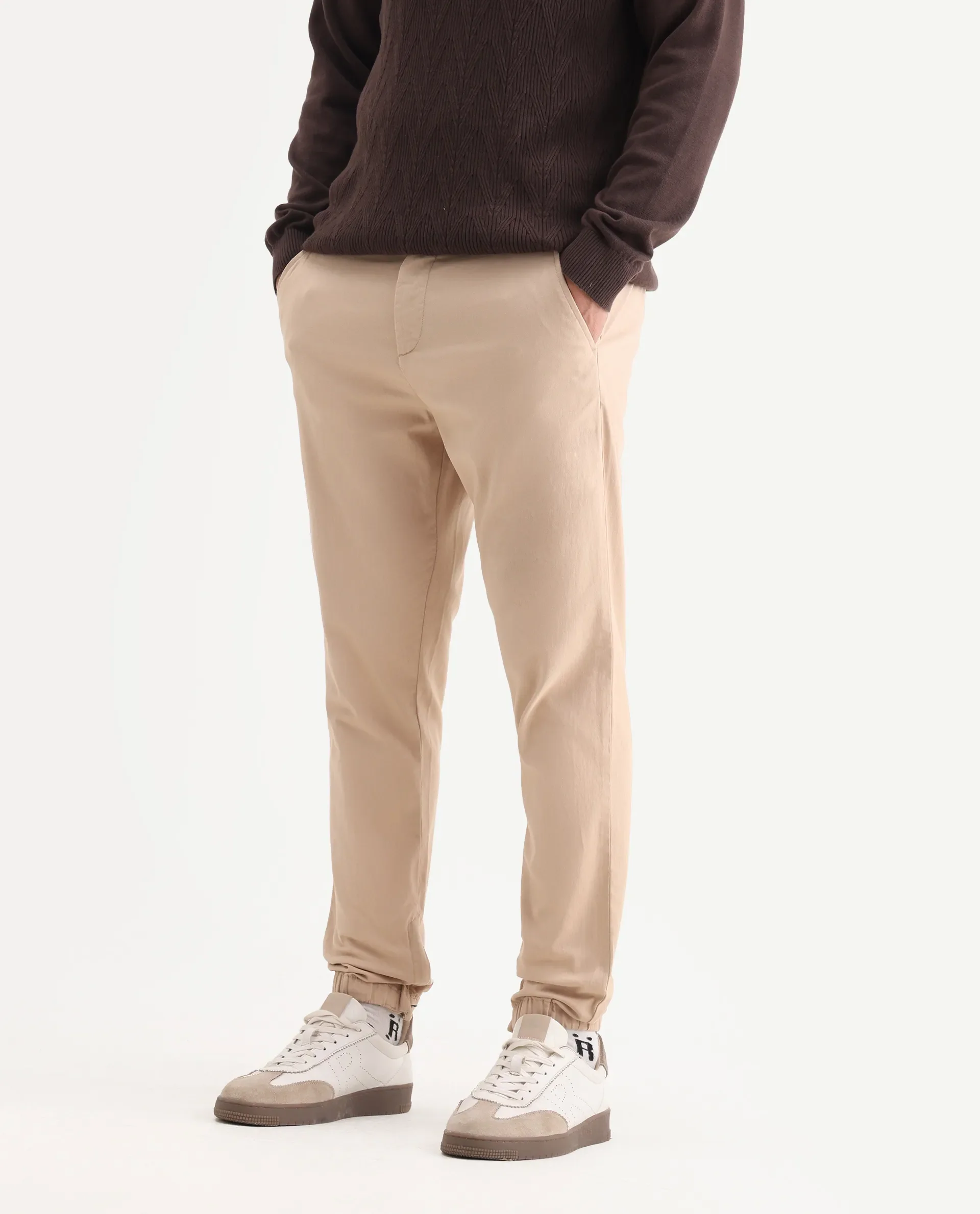 Rare Rabbit Men's Zade Khaki Cotton Blend Plain Regular Fit Trouser - Image 2