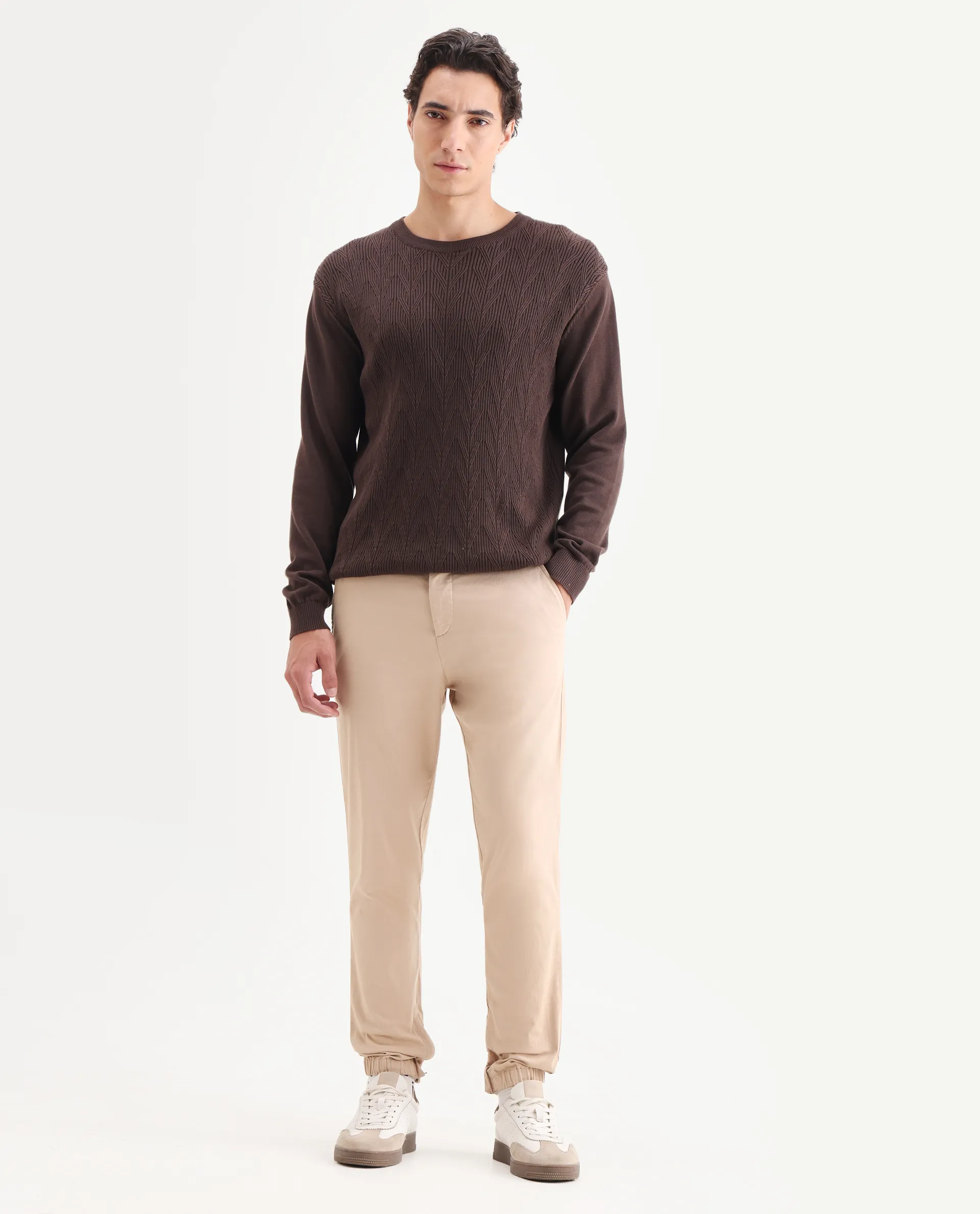 Rare Rabbit Men's Zade Khaki Cotton Blend Plain Regular Fit Trouser - Image 4
