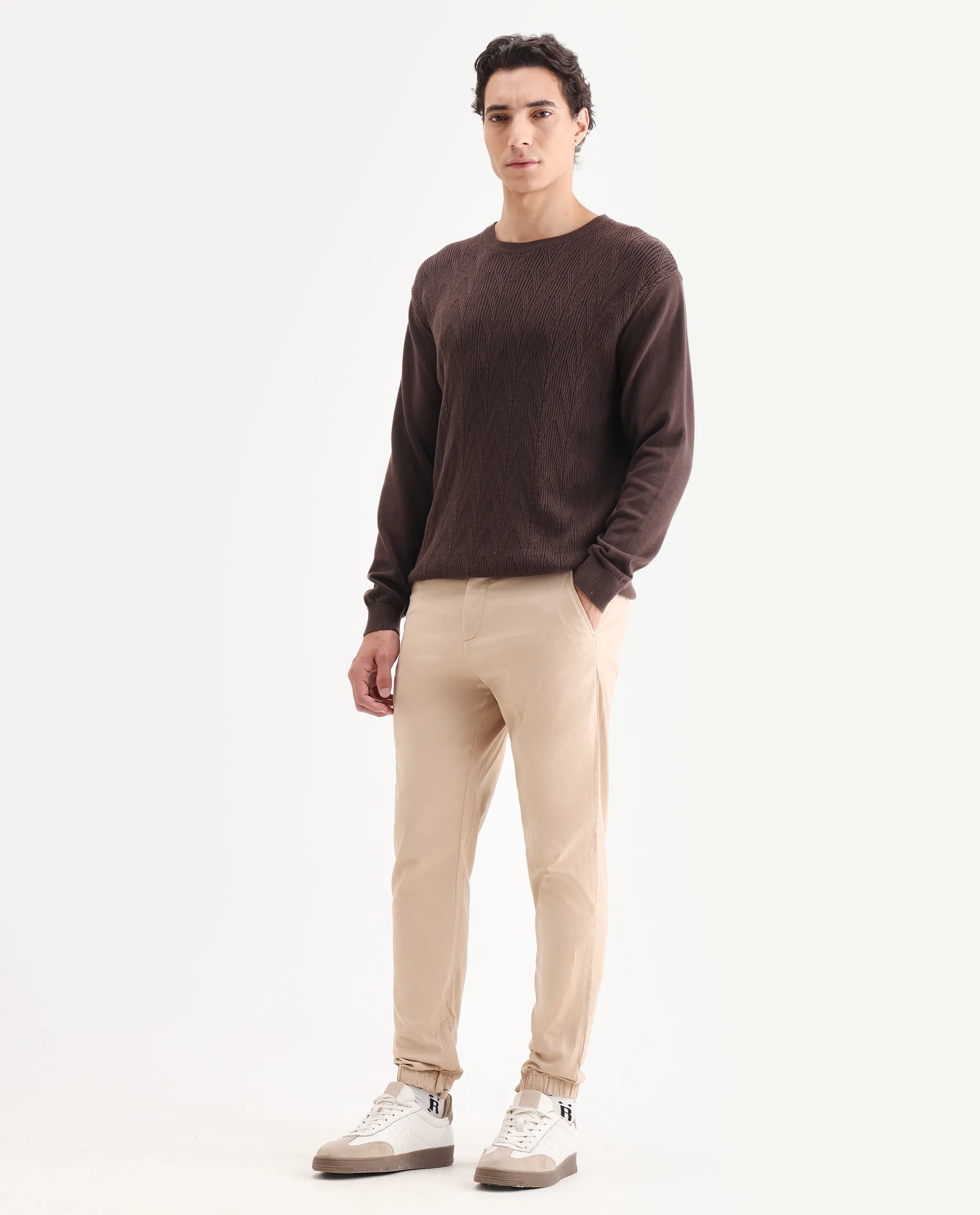 Rare Rabbit Men's Zade Khaki Cotton Blend Plain Regular Fit Trouser - Image 5